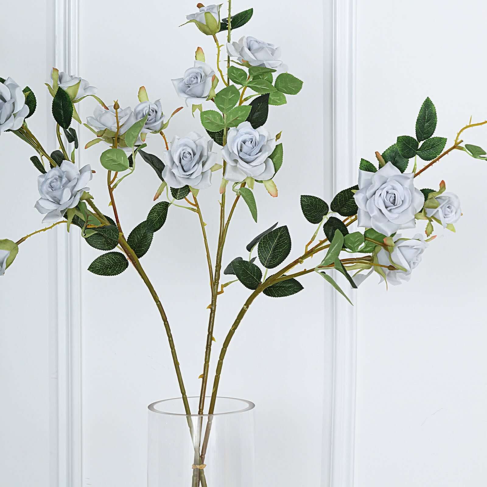 2 Stems 38 Tall Silver Artificial Silk Rose Flower Bouquet Bushes