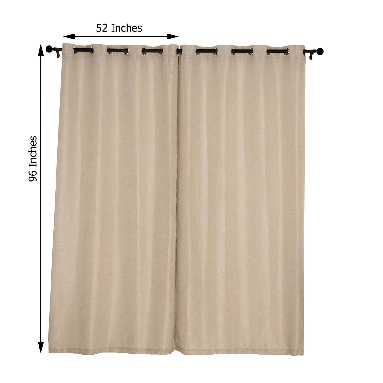 2 Pack Handmade Beige Faux Linen Curtains 52x96, Curtain Panels With Chrome Grommets