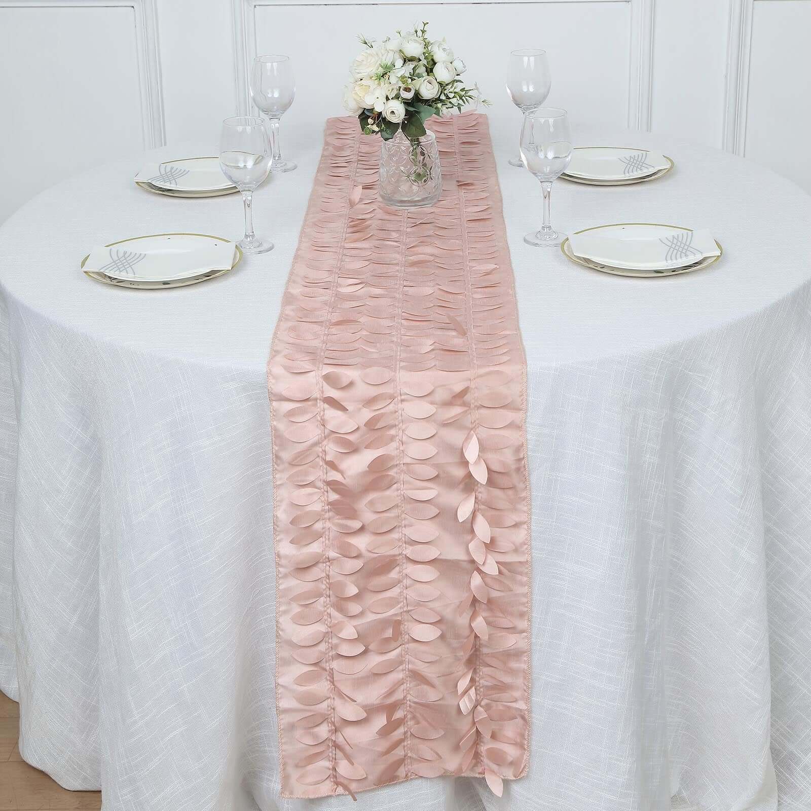 Taffeta Fabric 12x108 Table Runner Dusty Rose - 3D Leaf Petal Design