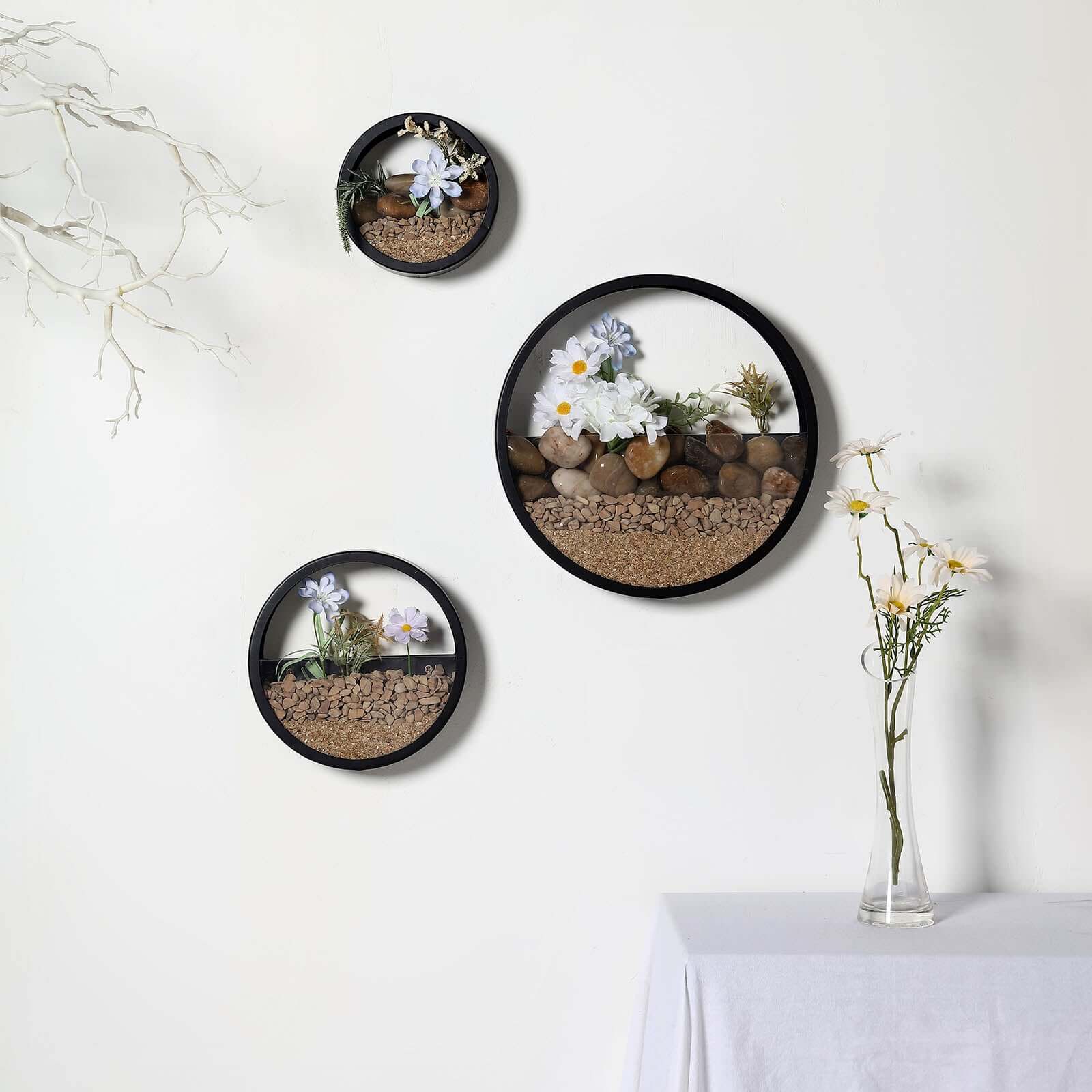 Set of 3 Black Half Moon Wall Planters, Round Metal Wall Hanging Planter, Modern Indoor Outdoor Terrarium - 6,8,12