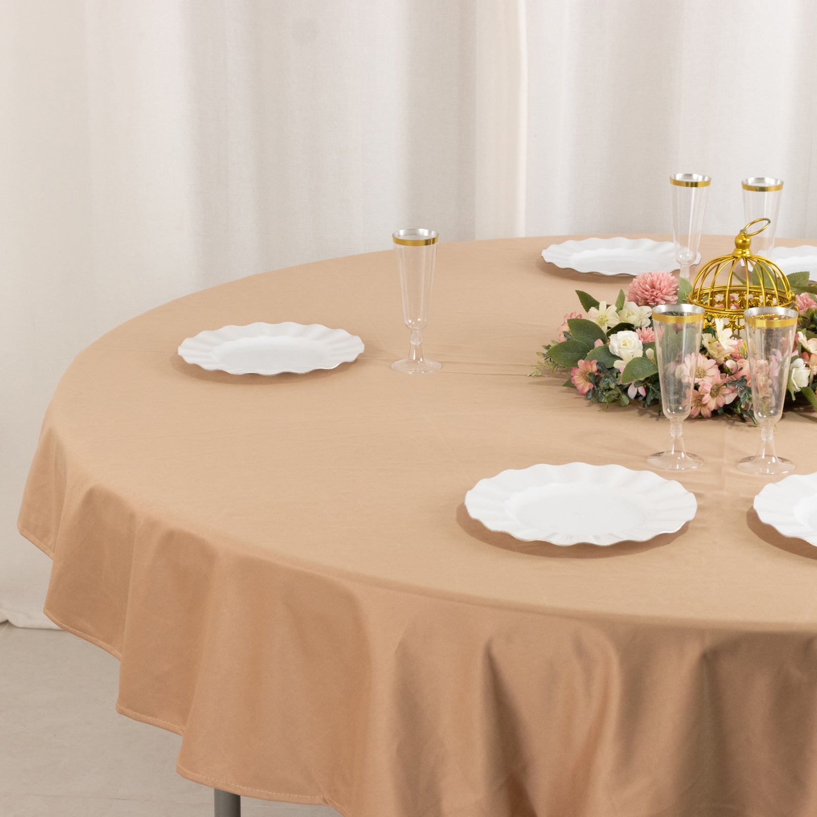 Premium Scuba Round 70 Tablecloth Nude - Wrinkle Free & Stain Resistant Table Cover