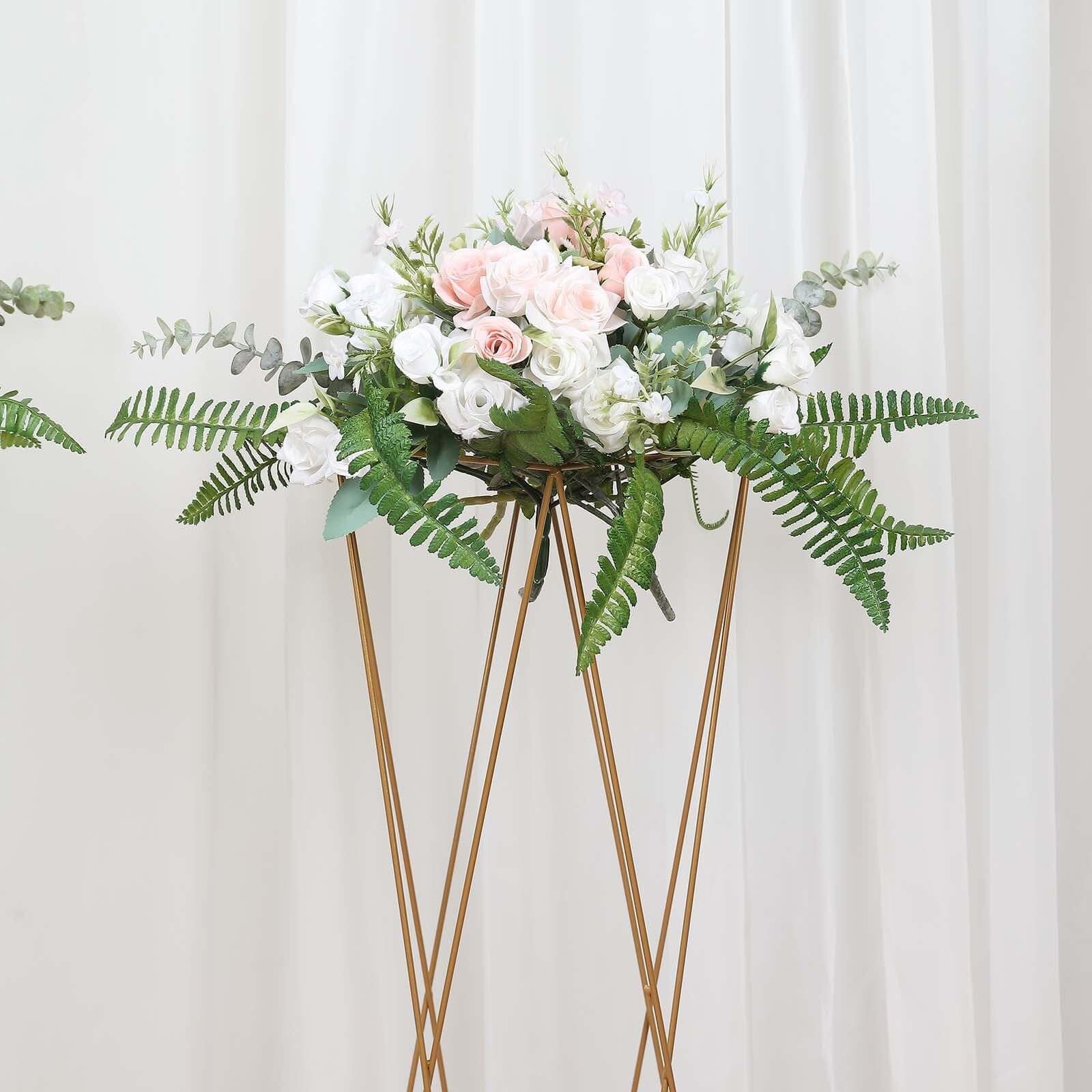 2-Pack Wedding Centerpieces Metal Geometric Crisscross Design Gold - Open Column Pedestal Stands 32