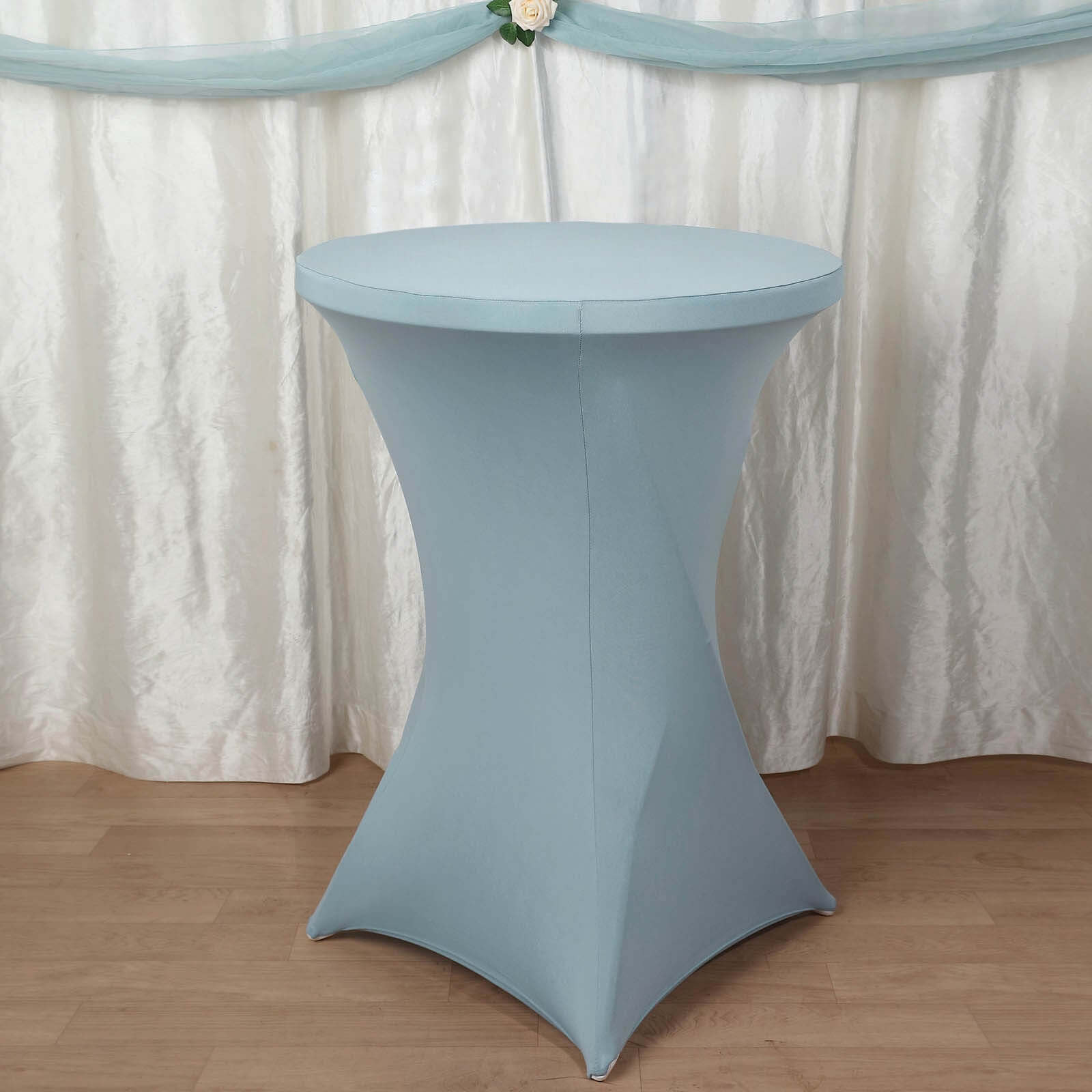 Spandex 24-32 Round Cocktail Table Cover Dusty Blue - Easy to Maintain Stretch Fitted Highboy Tablecloth