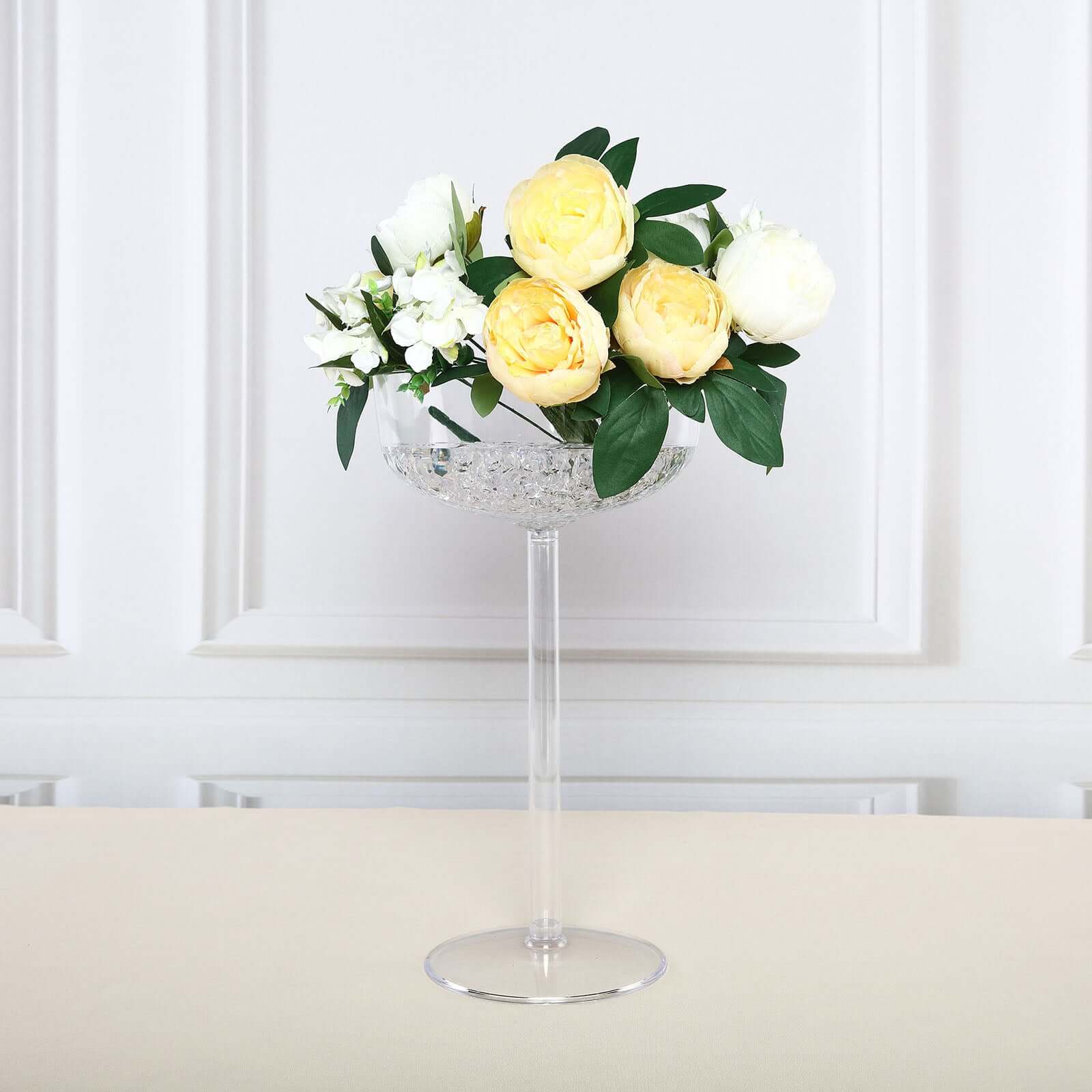 4-Pack Plastic Flower Vases Champagne Glass Design Clear - Fillable Long Stem Centerpieces for Events 18