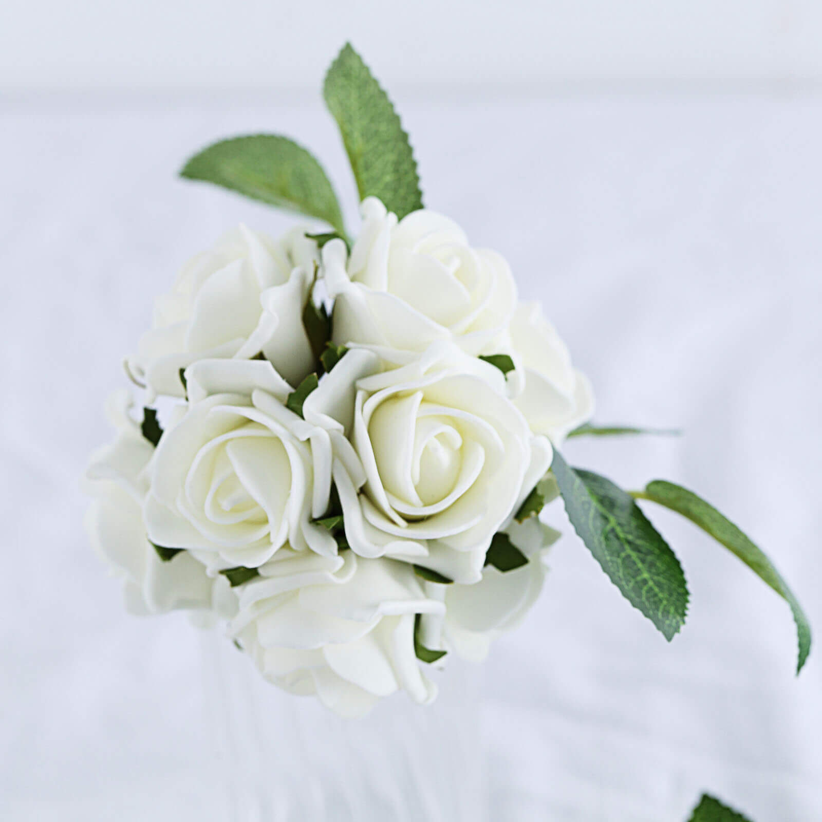 24 Roses 2 Ivory Artificial Foam Flowers With Stem Wire and Leaves