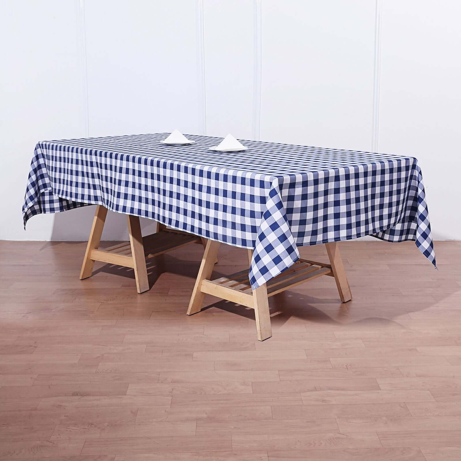 Polyester 60x102 Rectangle Tablecloth White/Navy Blue - Checkered Buffalo Plaid Table Cover