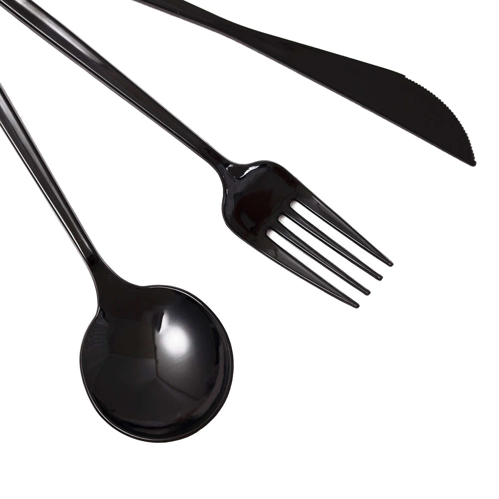 24-Pack Plastic Flatware Set with Sleek Modern Design Black - Premium Disposable Silverware 8