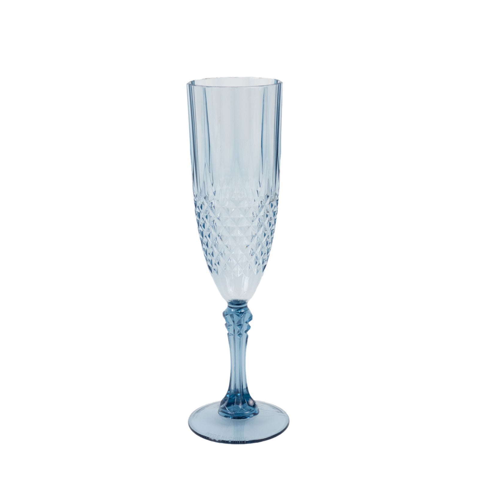 6-Pack Plastic Wedding Toast Flutes Dusty Blue Transparent Crystal Cut Style - Reusable Champagne Glasses 8oz