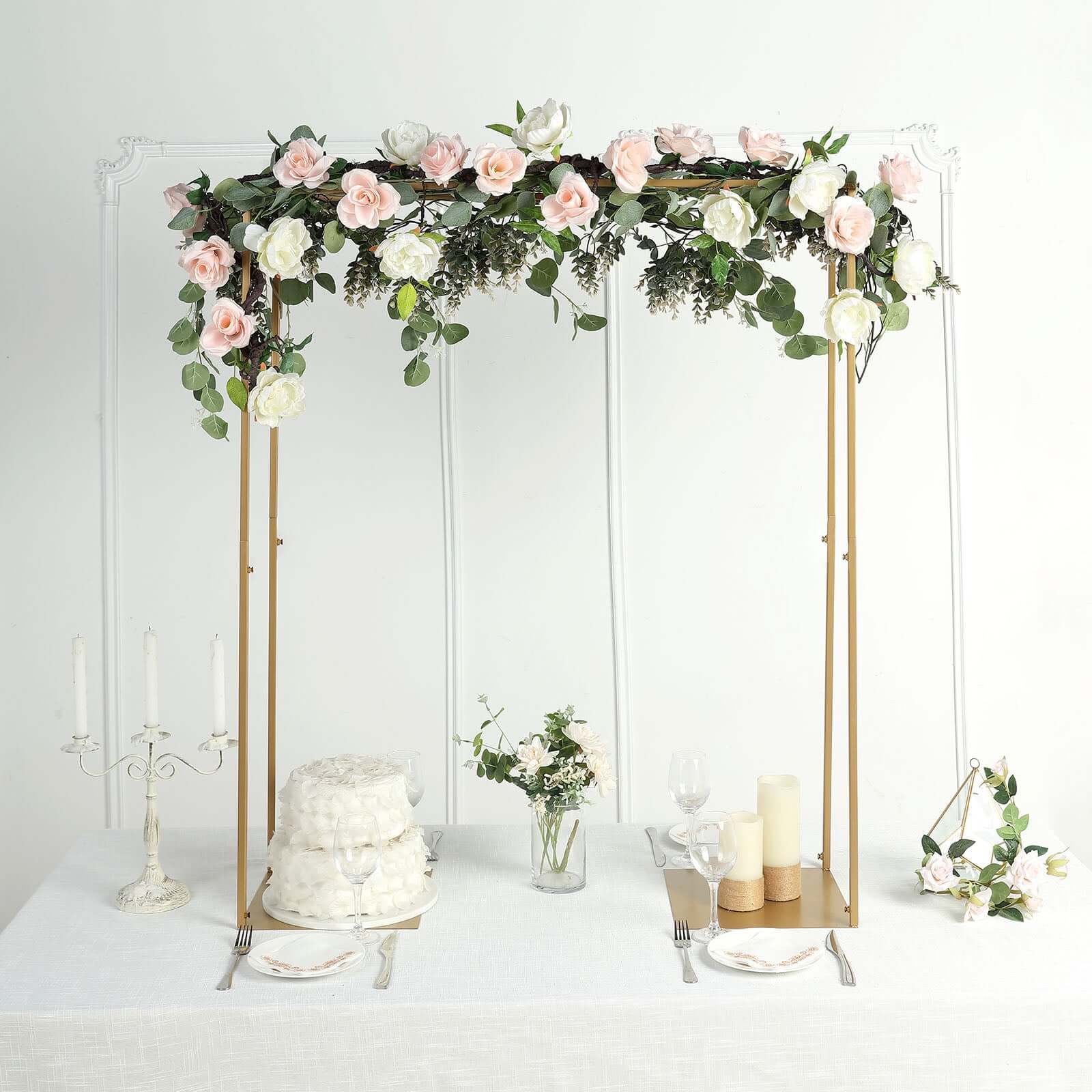 Adjustable Flower Arch Gold Metal Over-The-Table Frame - Wedding Display 48 Tall