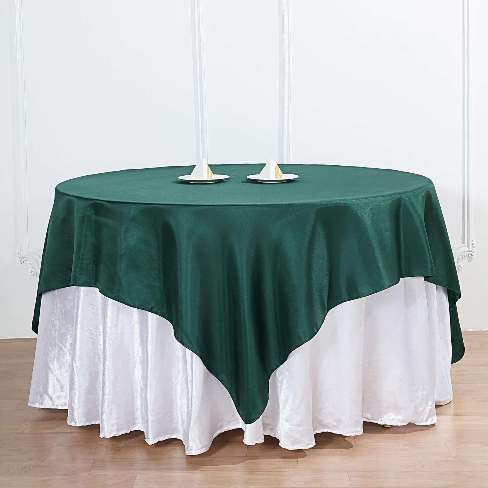 Satin 72x72 Table Overlay Square Tablecloth Hunter Emerald Green - Smooth Finish Table Cover