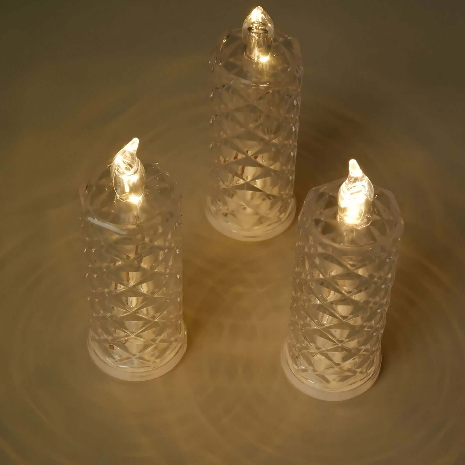 3-Pack LED Flameless Candle Lights Rose Halo Acrylic Diamond Pattern Warm White - Pillar Lamps 6