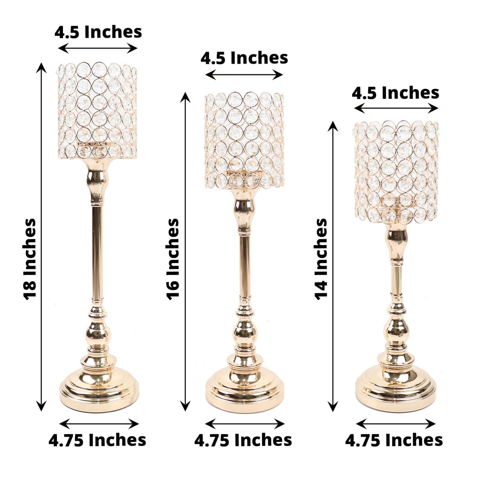 Set of 3 Crystal Beaded Goblet Votive Candle Holder Stands Gold - Tea Light Centerpiece 18, 16, 14