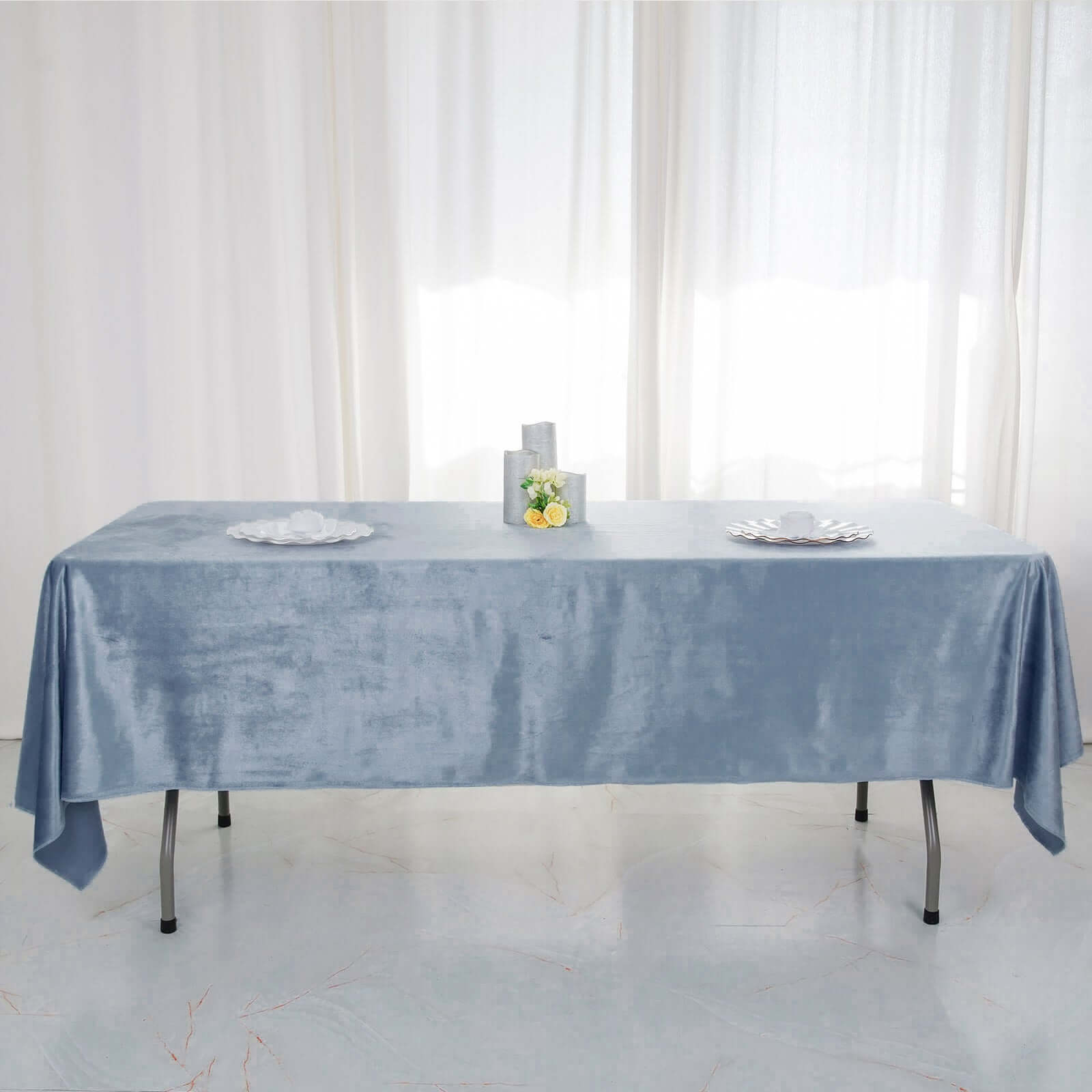 Premium Velvet 60x102 Rectangle Tablecloth Dusty Blue - Reusable & Soft Table Cover