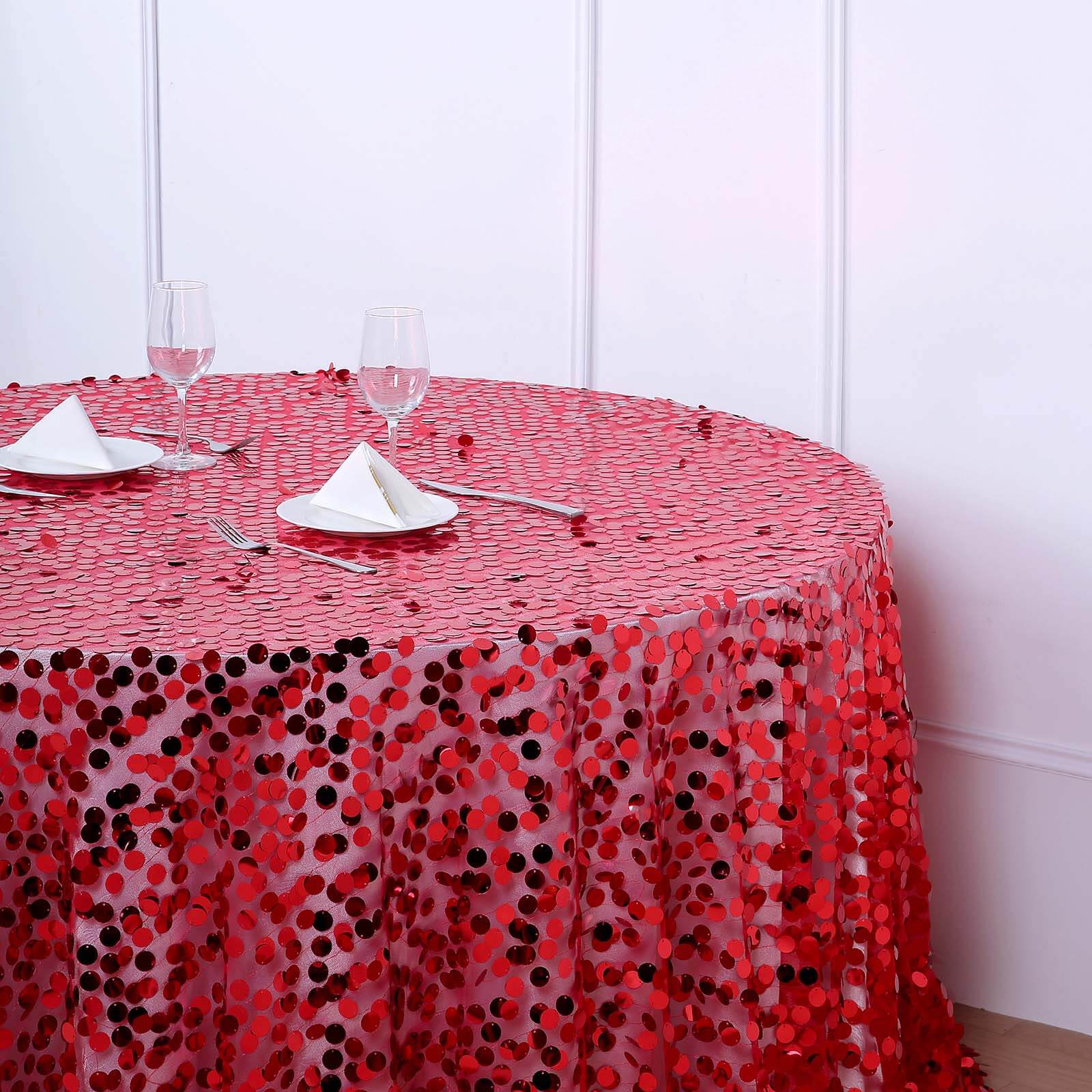 Sequin 120 Round Tablecloth Red - Seamless Big Payette Design Table Cover
