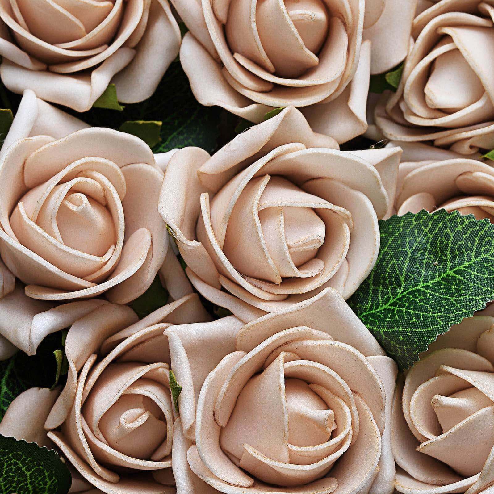 24 Roses 2 Champagne Artificial Foam Flowers With Stem Wire and Leaves