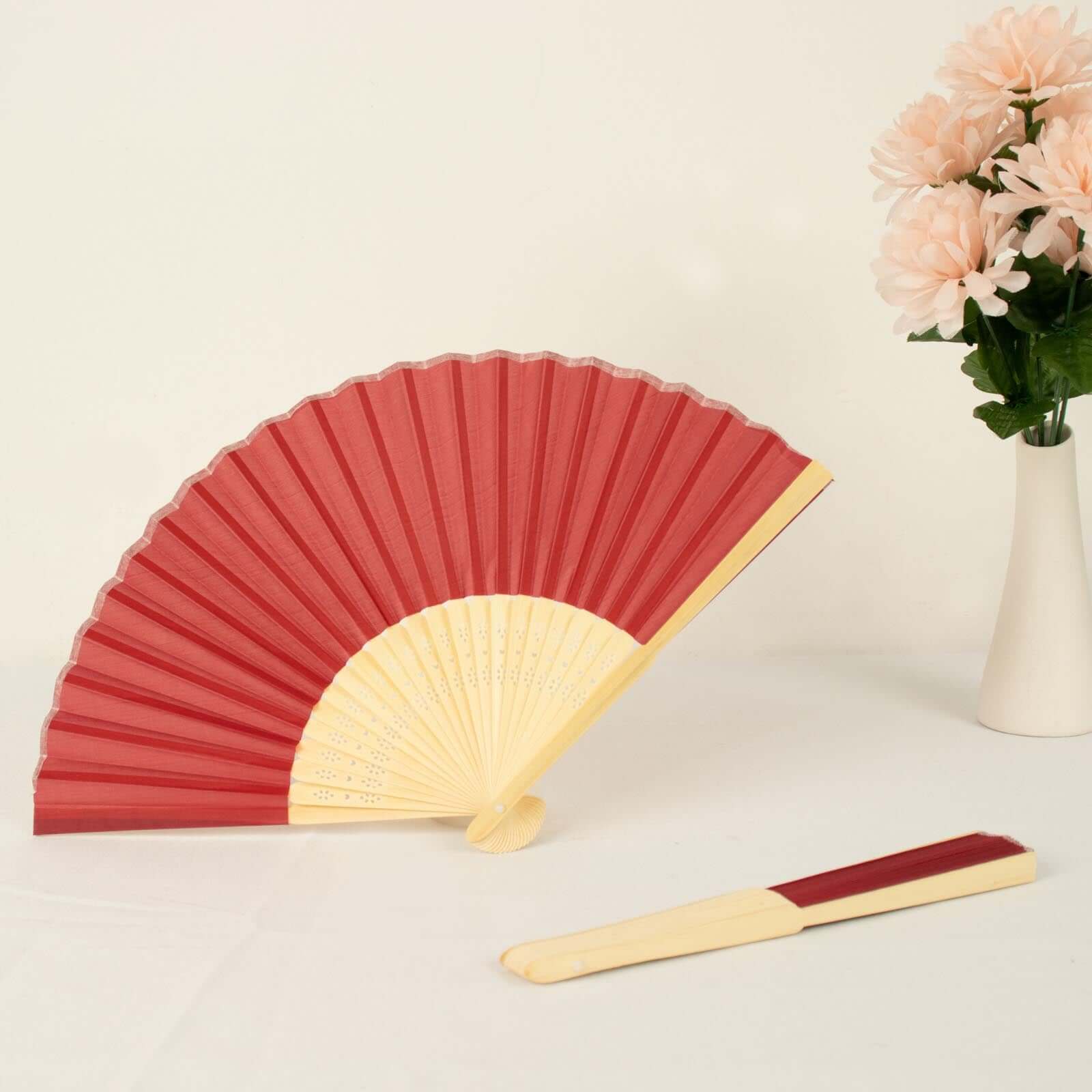 5 Pack Red Asian Silk Folding Fans Party Favors, Oriental Folding Fan Favors