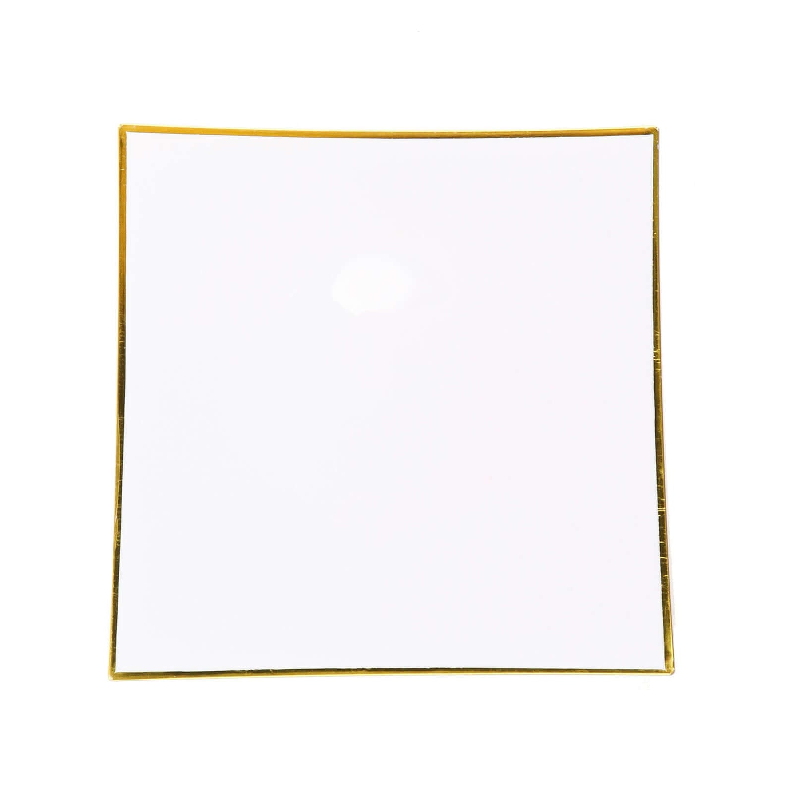 10-Pack Plastic 10 Square Dinner Plates in White Concave Style with Gold Rim - Modern Disposable Party Plates for Weddings & Special Events