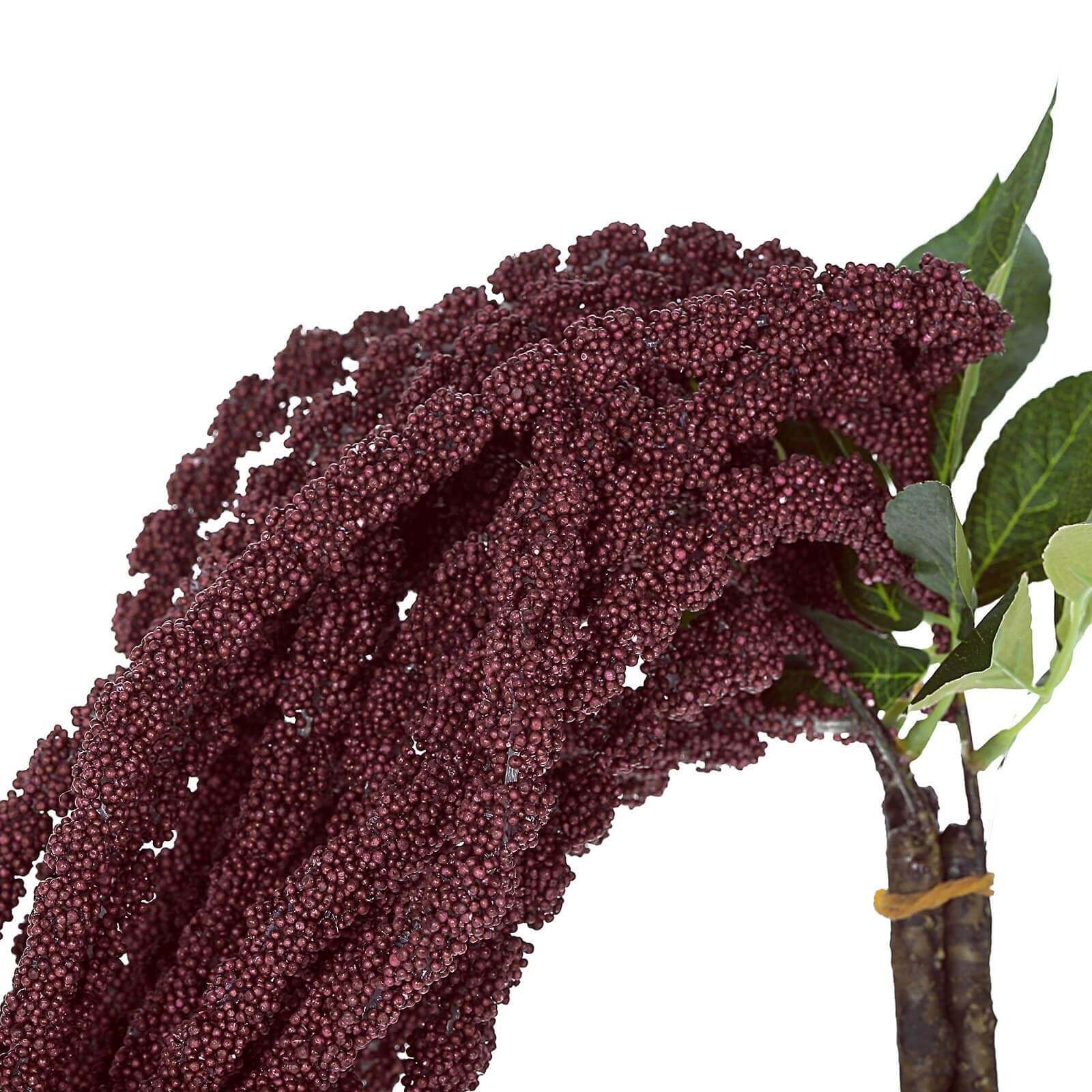 2 Pack Burgundy Artificial Amaranthus Flower Stem Spray and Ivy Leaves 32