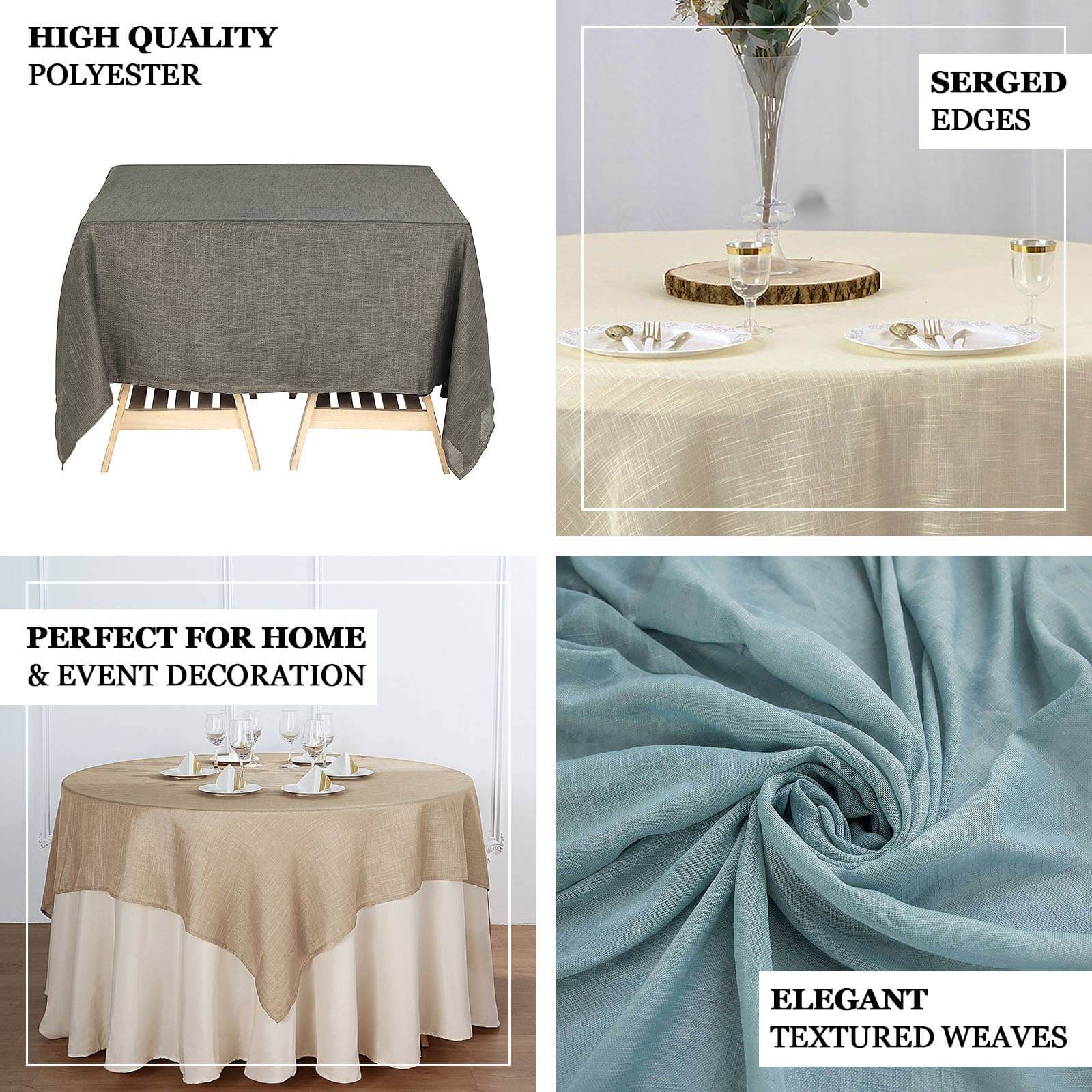 Linen 72x72 Table Overlay Square Tablecloth Blush - Slubby Textured Wrinkle-Resistant Design for Stylish Occasions