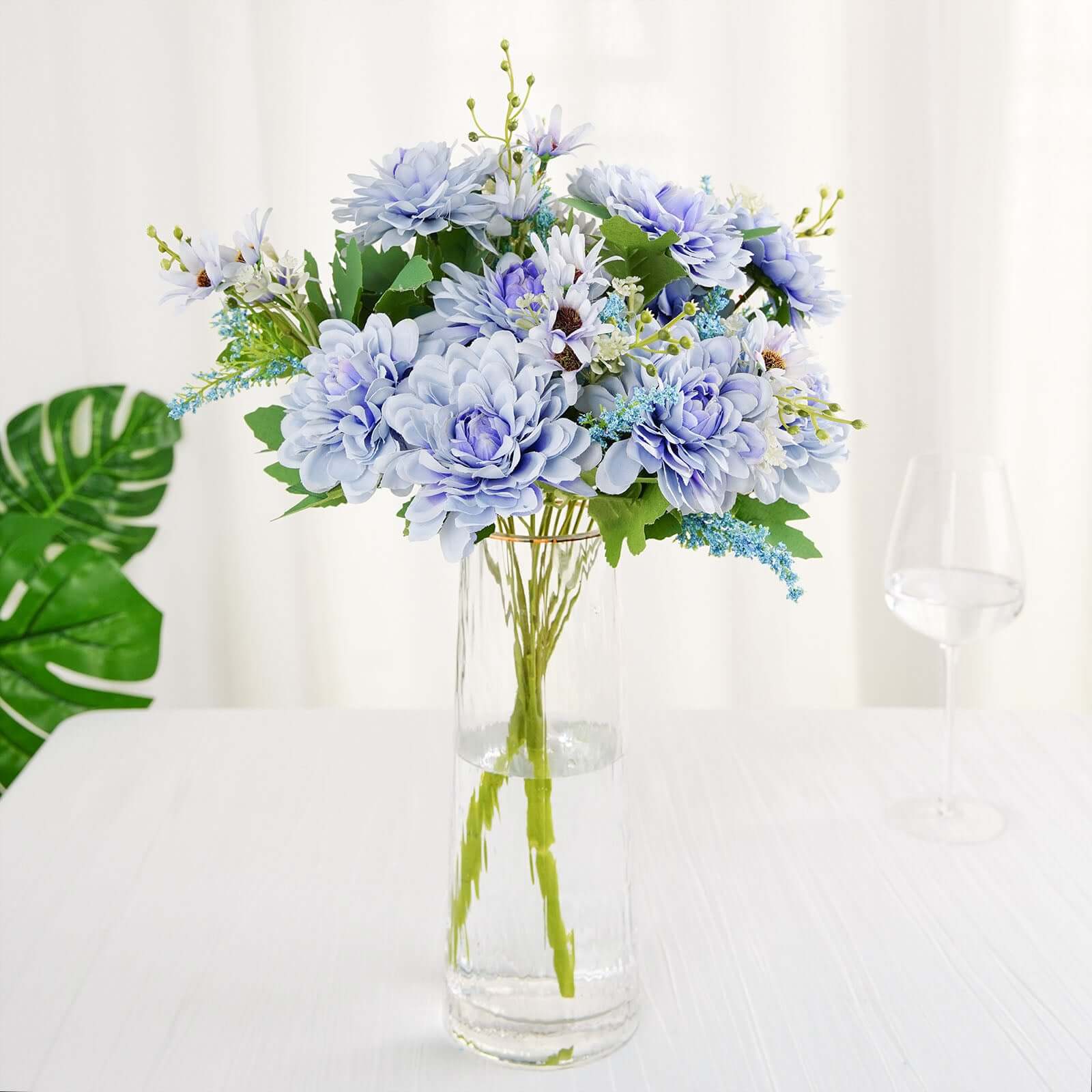 2 Bushes Dusty Blue Artificial Silk Dahlia Flower Bouquet Spray