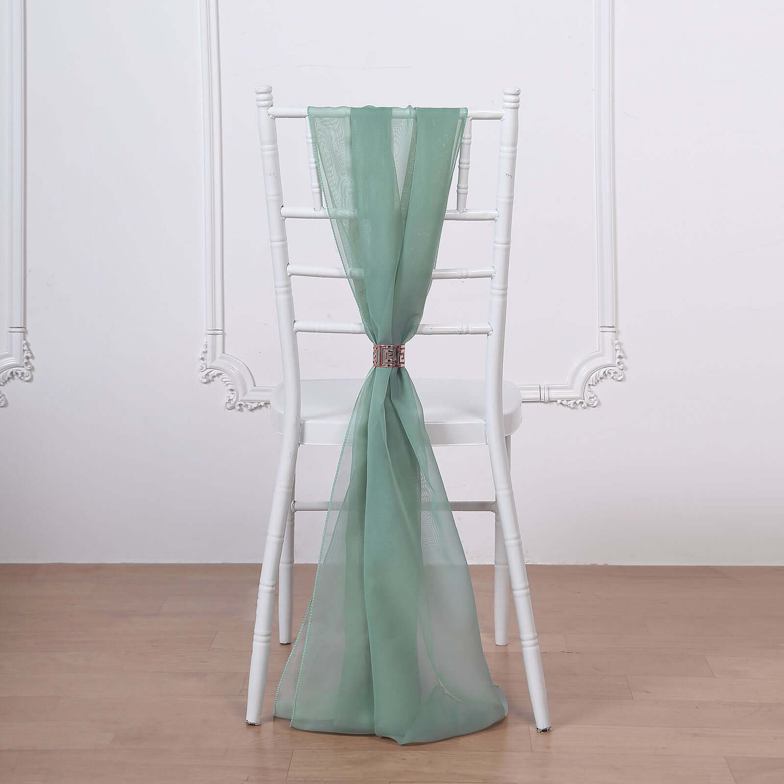 5 Pack Premium Chiffon Chair Sashes Eucalyptus Sage - Soft & Lightweight Designer Chair Bows 22x78