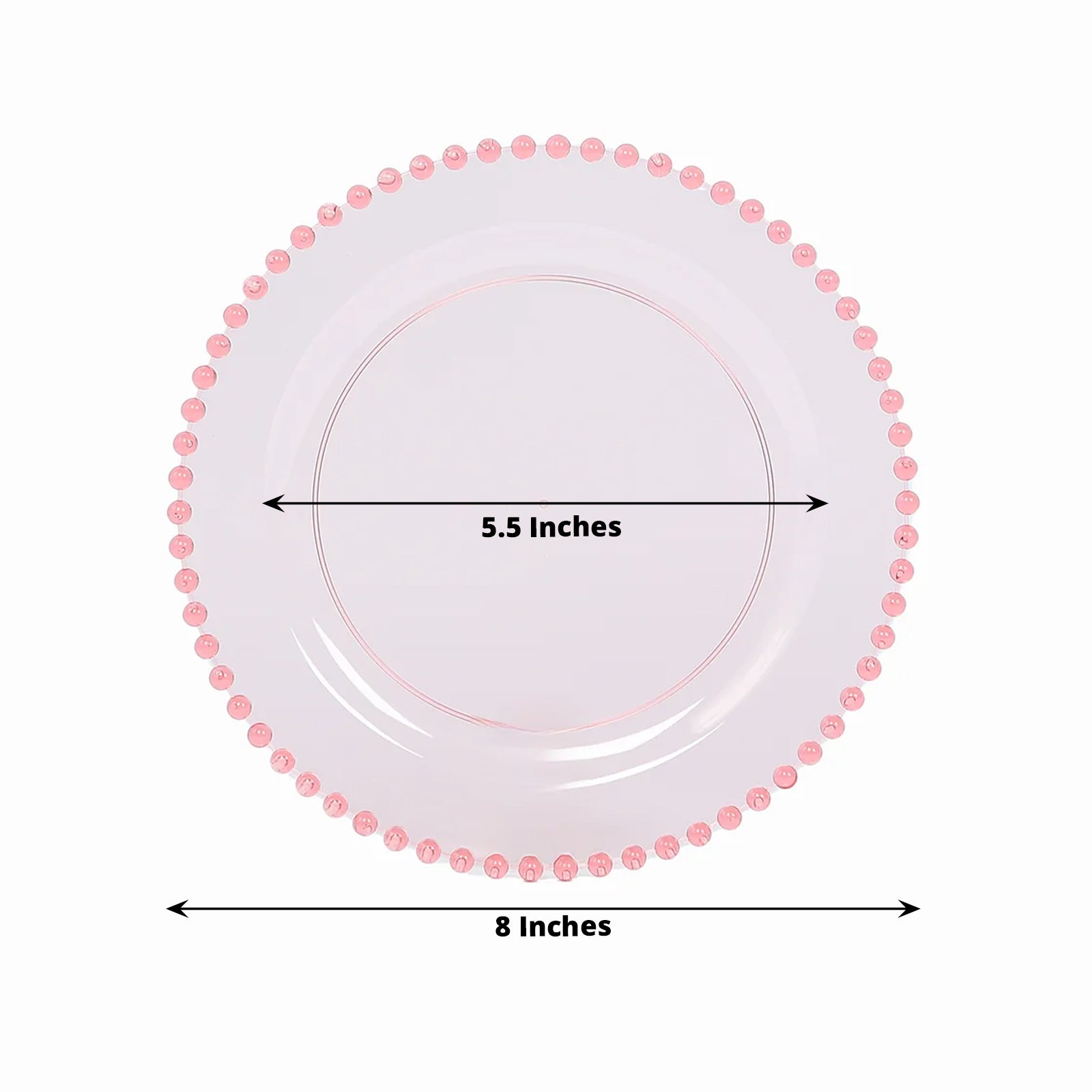 10-Pack Plastic 8 Round Appetizer Dessert Plates in Transparent Blush with Beaded Rim - Disposable Salad Plates