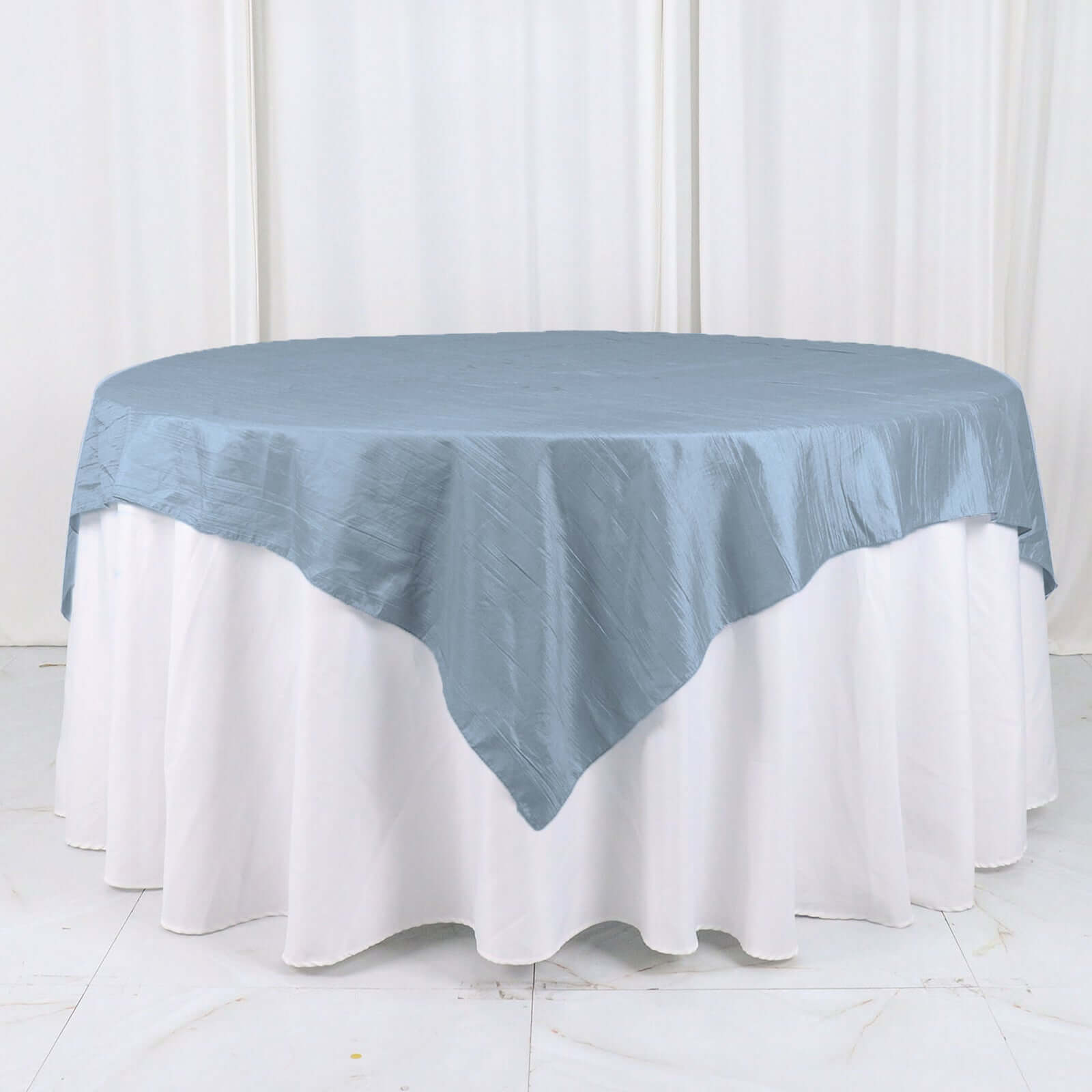 Taffeta 72x72 Table Overlay Square Tablecloth Dusty Blue - Accordion Crinkle Table Cover