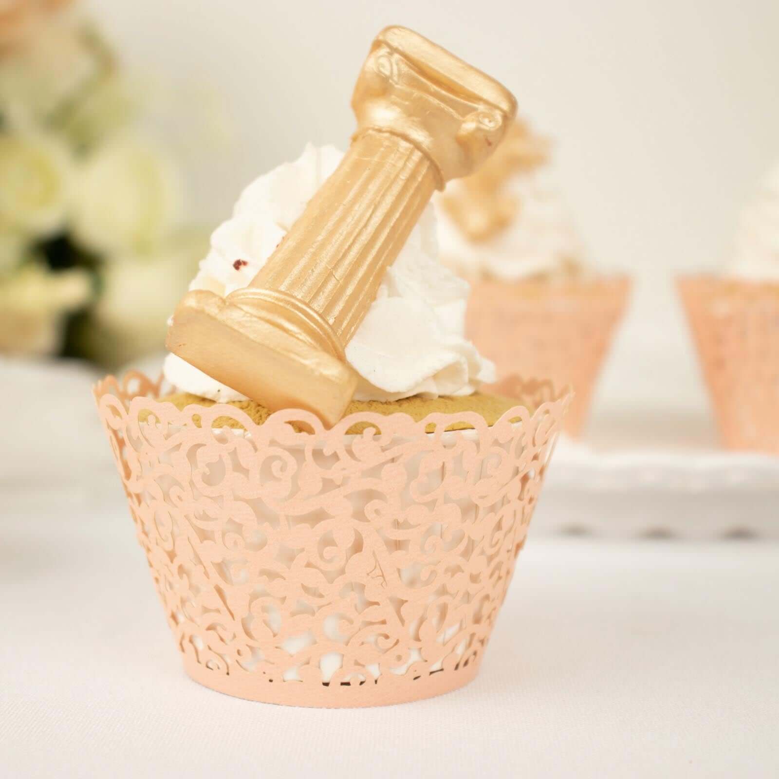 25-Pack Paper Cupcake Wrappers Lace Laser Cut Design Blush - Muffin Baking Cup Trays for Events