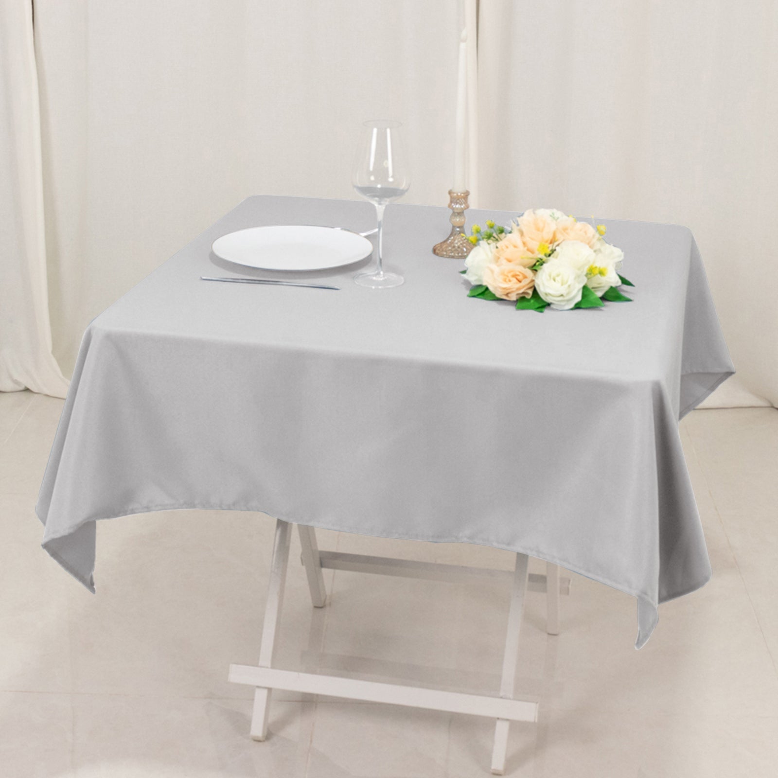 Premium Polyester 54x54 Square Tablecloth Silver - Stain and Wrinkle-Resistant 220GSM Table Cover