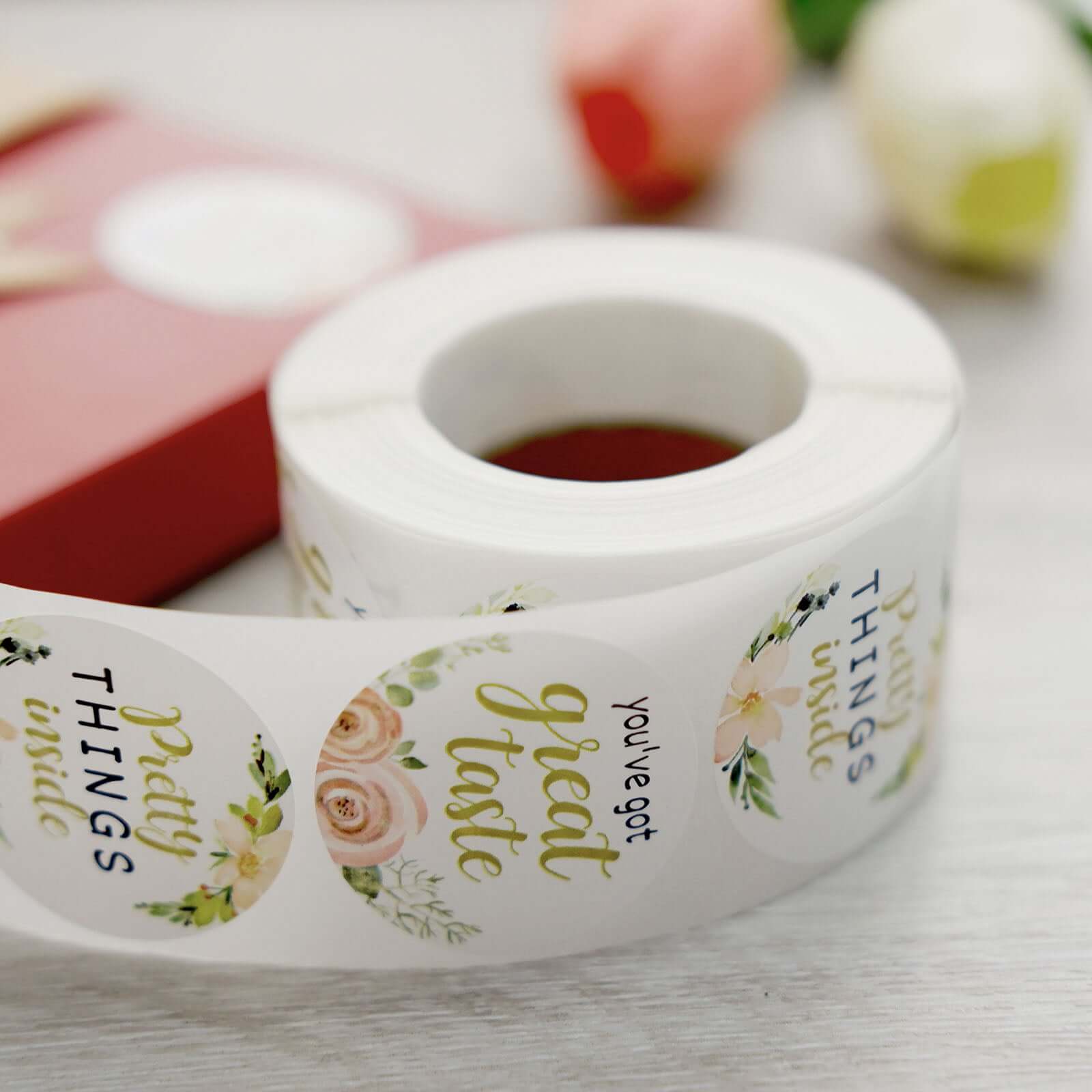 500Pcs 1.5 Thank You Themed Assorted Text Floral Stickers Roll, Labels For DIY Envelope Seal - Round