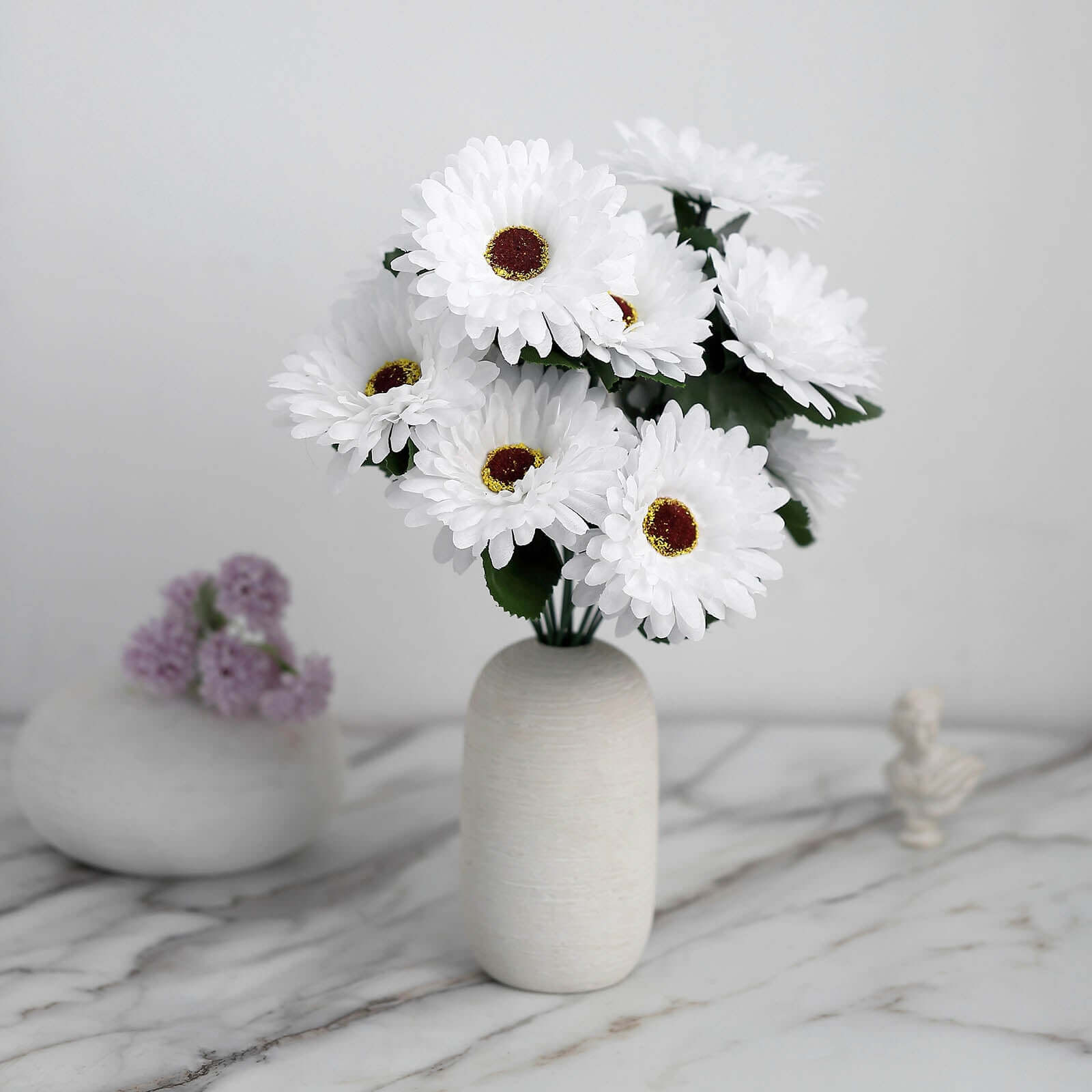 4 Bushes White Artificial Silk Gerbera Daisy Flower Bouquets, 28 Daisies