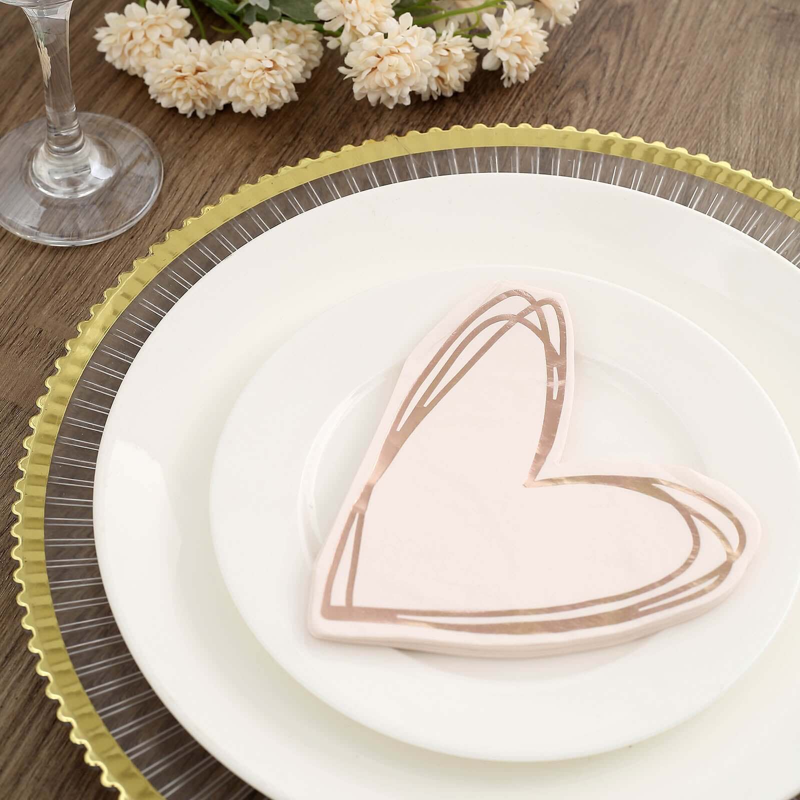 20-Pack Paper Cocktail Napkins with Heart Shape Rose Gold - Stylish Disposable Napkins for Events