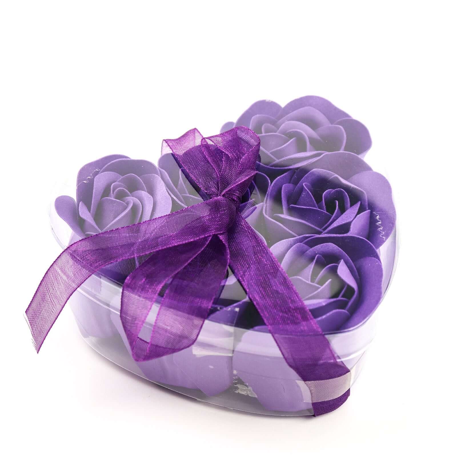 4 Pack 24 Pcs Purple Scented Rose Soap Heart Shaped Party Favors With Gift Boxes And Ribbon