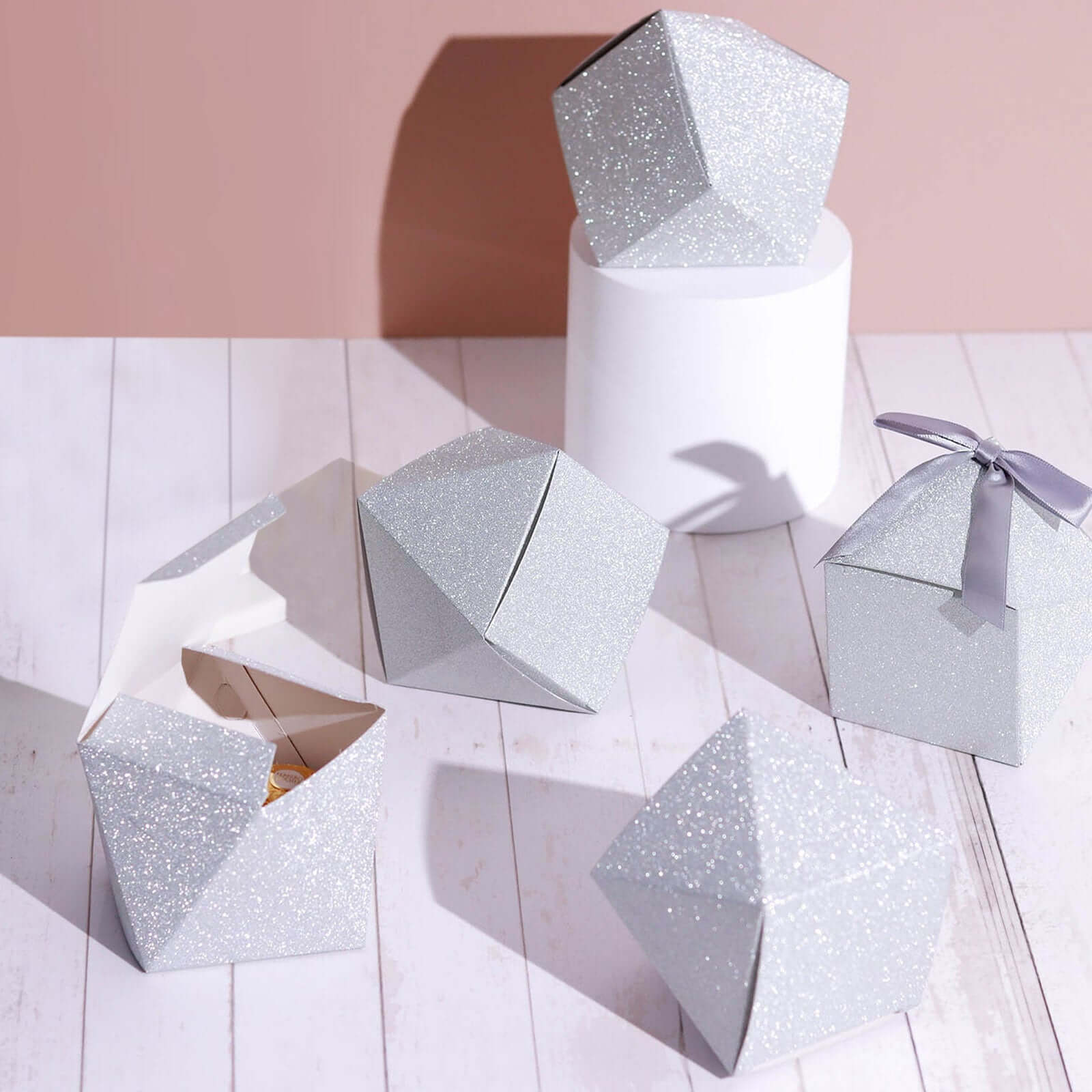 25 Pack 3x4 DIY Silver Glittered Geometric Wedding Favor Gift Box