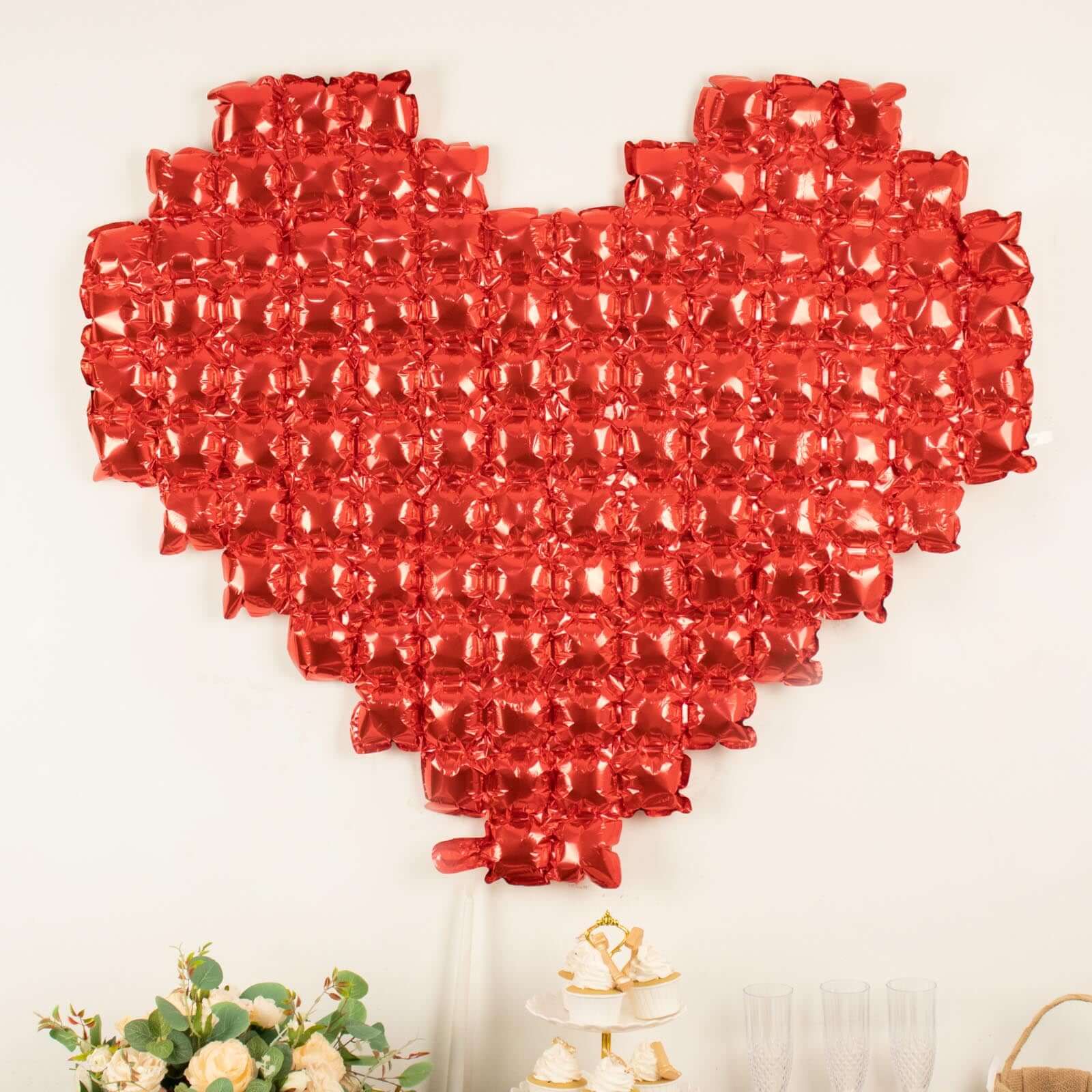 41x36 Metallic Red Giant Heart Mylar Foil Balloon, Photo Backdrop Balloon Quilt