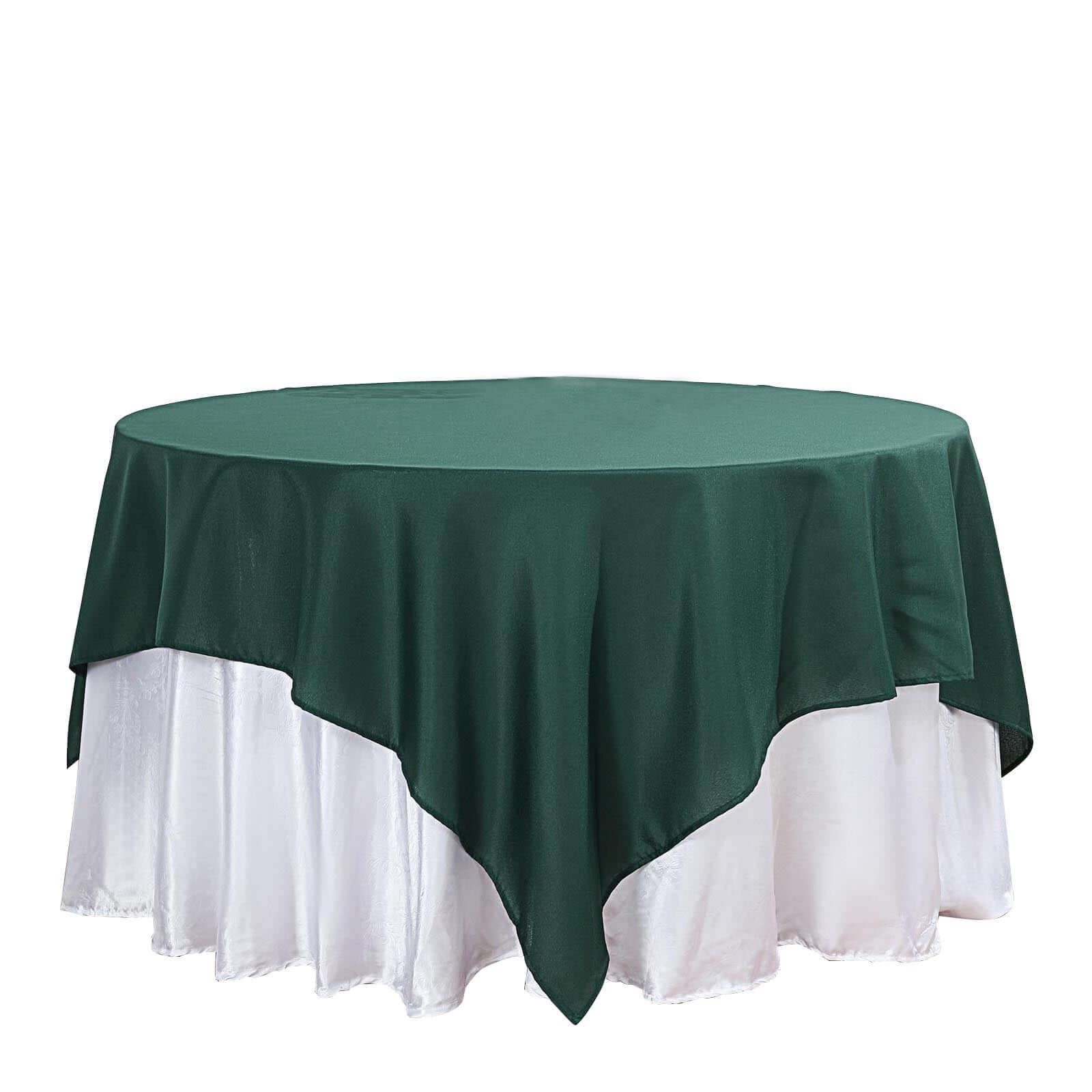 Polyester 90x90 Table Overlay Square Tablecloth Hunter Emerald Green - Wrinkle-Resistant & Durable Table Cover