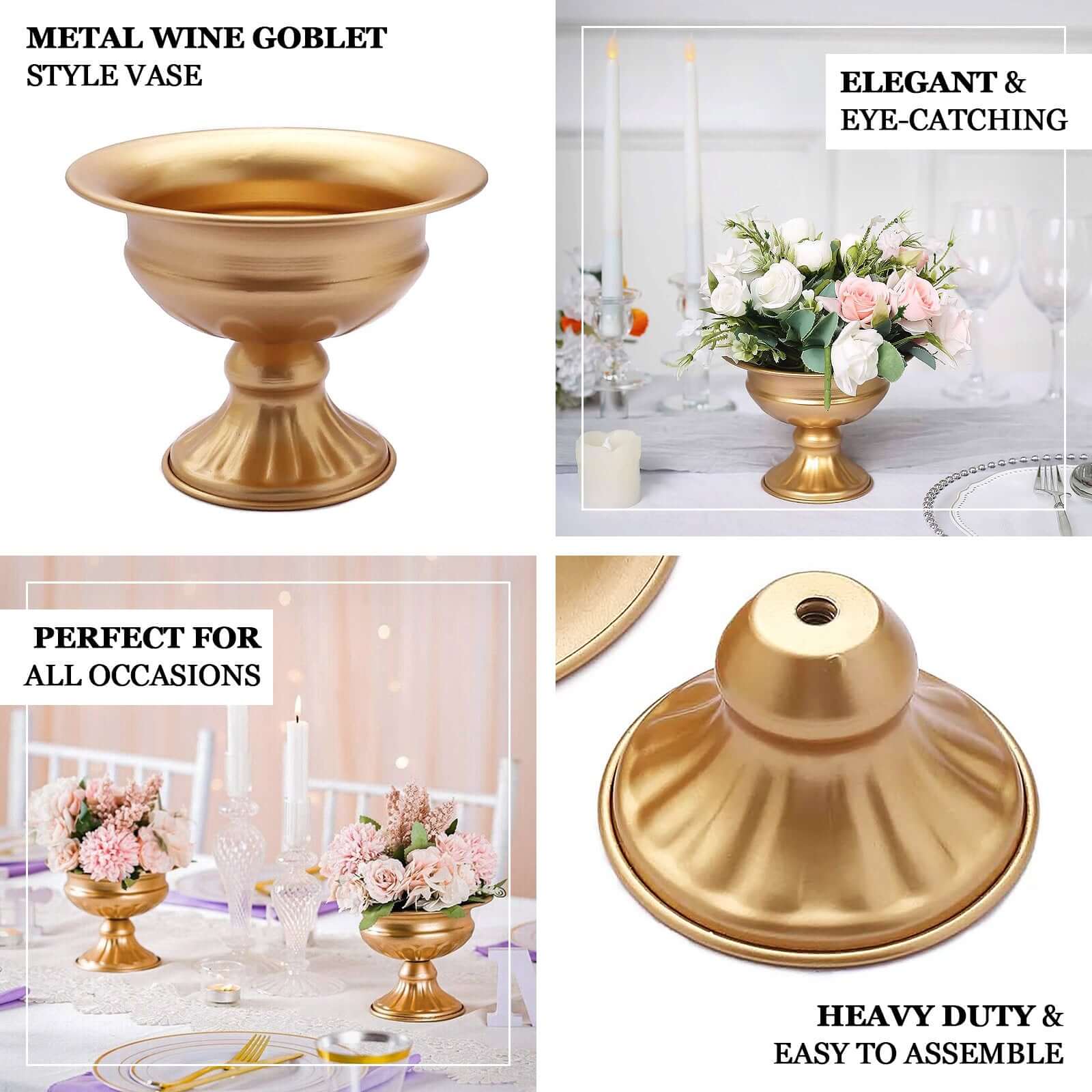 2-Pack Metal Pedestal Flower Vases Wine Goblet Style Gold - Antique Mini Compote Vase for Refined Wedding Centerpieces 4