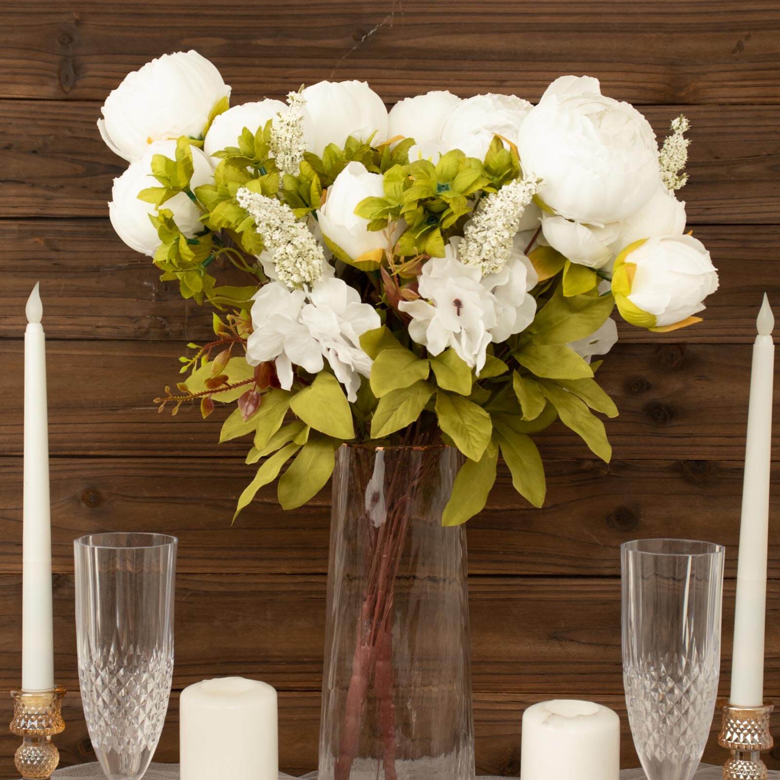 2 Pack 19 White Artificial Peony Flower Wedding Bouquets, Faux Silk Flower Arrangements