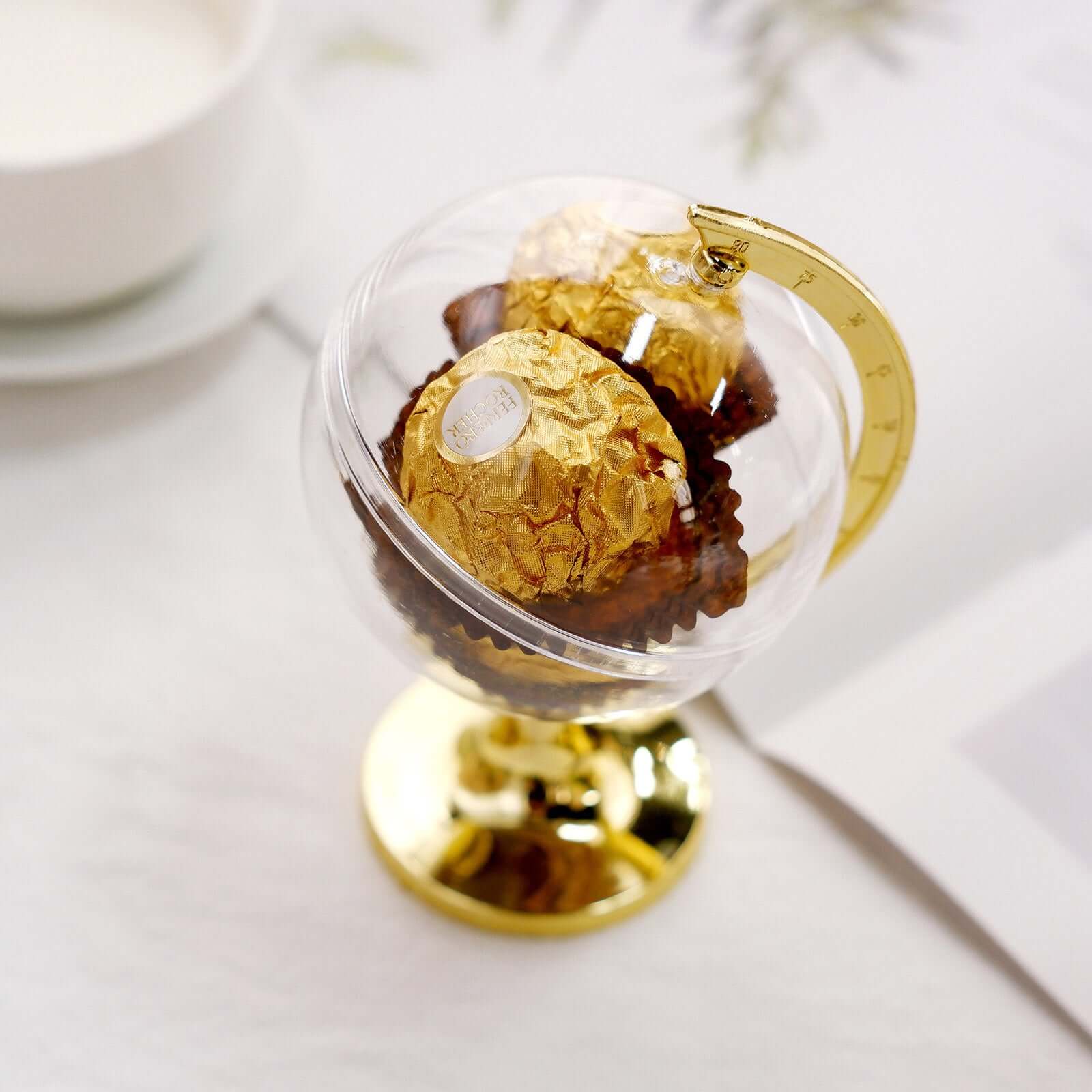 12-Pack Fillable Mini Globe Candy Container Clear Gold - Stylish Candy Treat Favor Containers 4.5