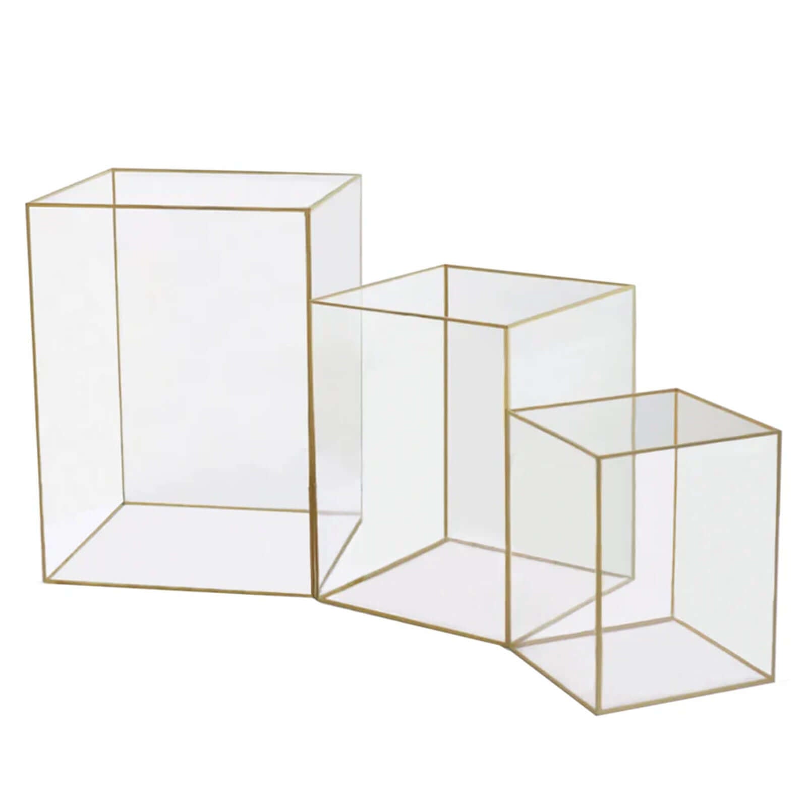 Set of 3 Candle Holders Acrylic Flower Display Boxes with Gold Rims Clear - Decorative Pillar Centerpieces 6, 8, 10