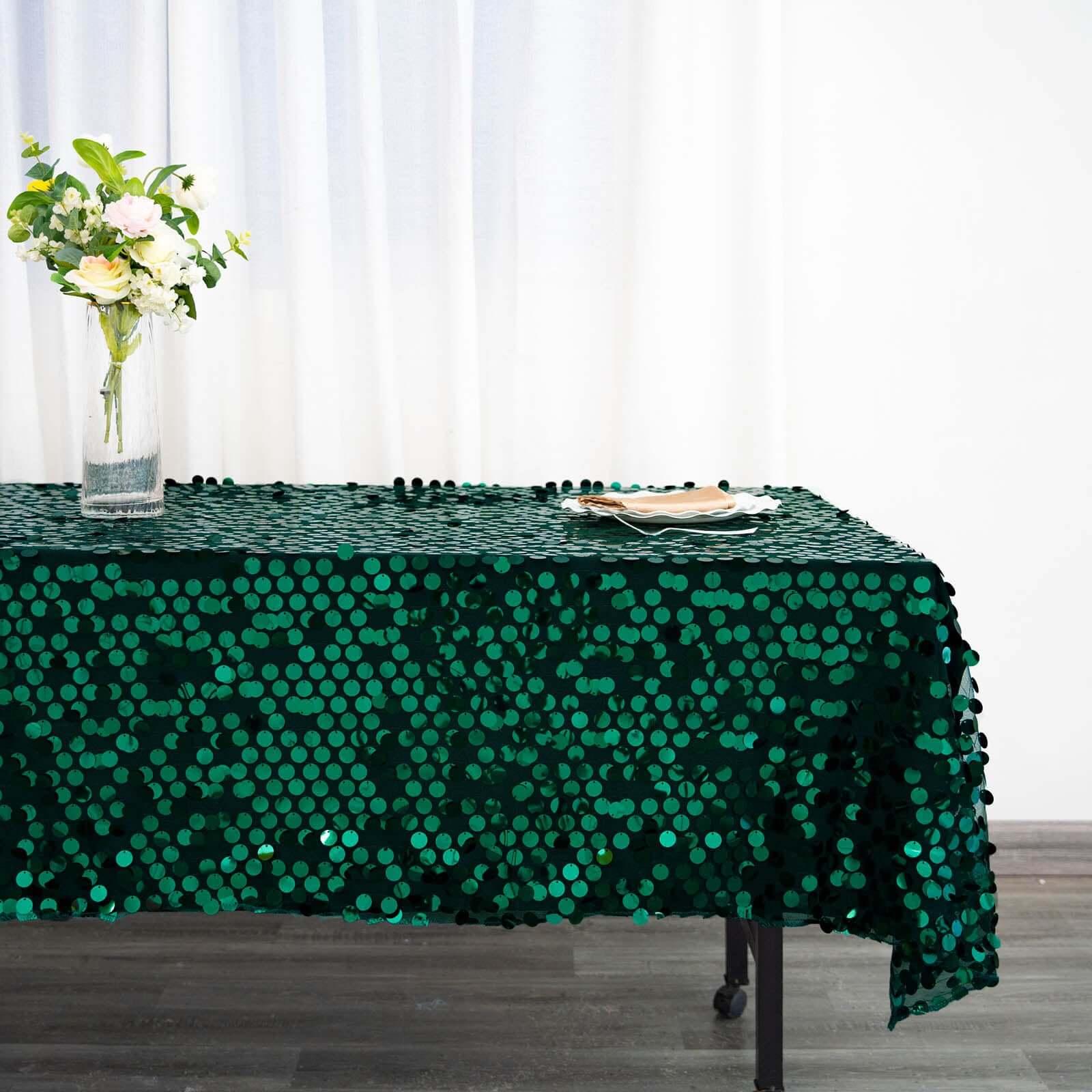Sequin 60x102 Rectangle Tablecloth Hunter Emerald Green - Big Payette Design for Modern Gatherings