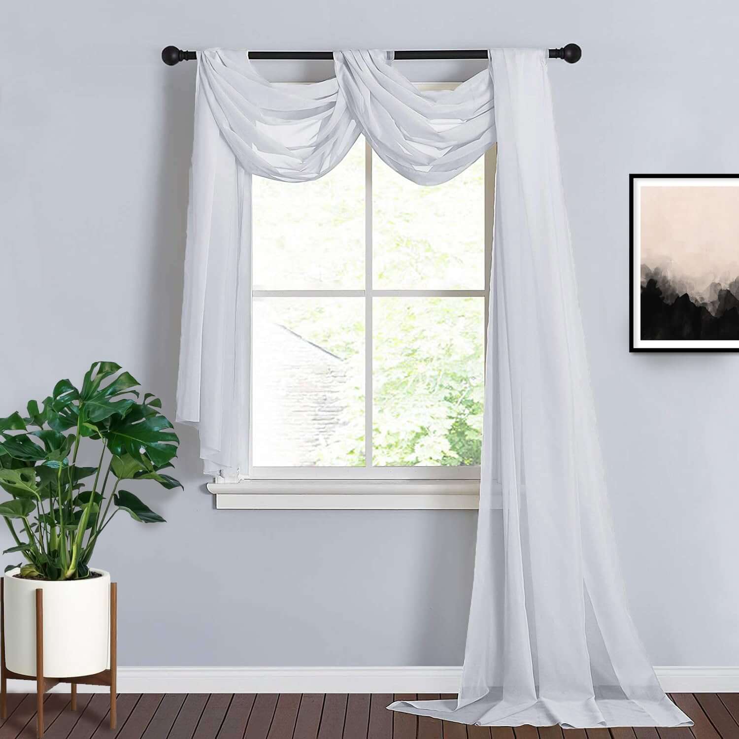 18ft White Sheer Organza Wedding Arch Drapery Fabric, Window Scarf Valance