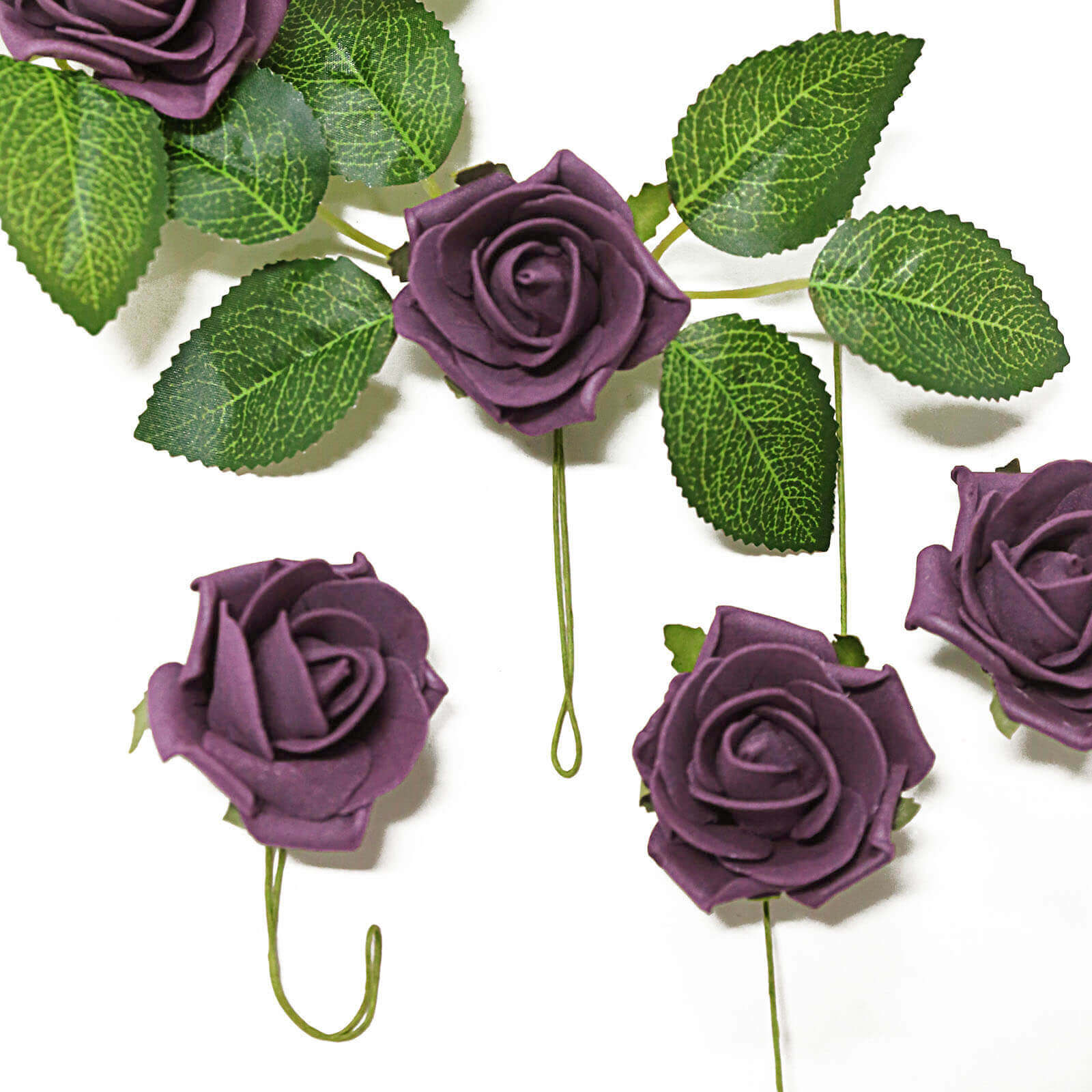 24 Roses 2 Eggplant Artificial Foam Flowers With Stem Wire and Leaves