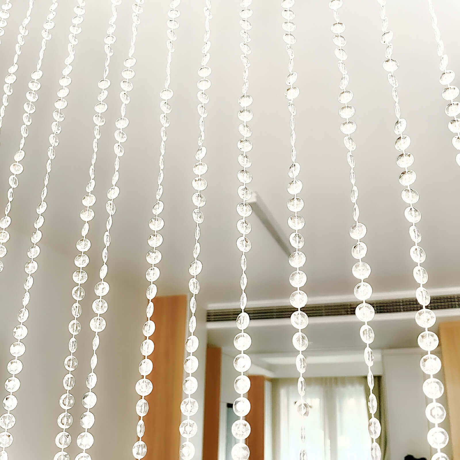 Acrylic Crystal Beaded Curtain with Fabric Rod Pocket, 43 Strands Room Divider Clear Diamond Cut Beads Doorway String Curtain - 5ftx10ft