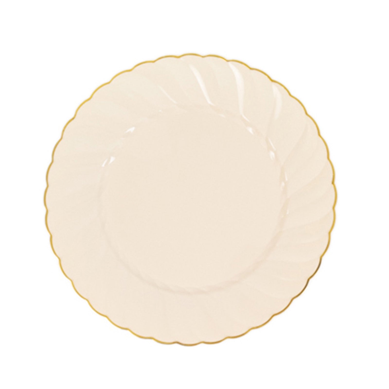 10-Pack Plastic 10 Round Dinner Plates in Ivory with Gold Flair Rim - Disposable Party Plates