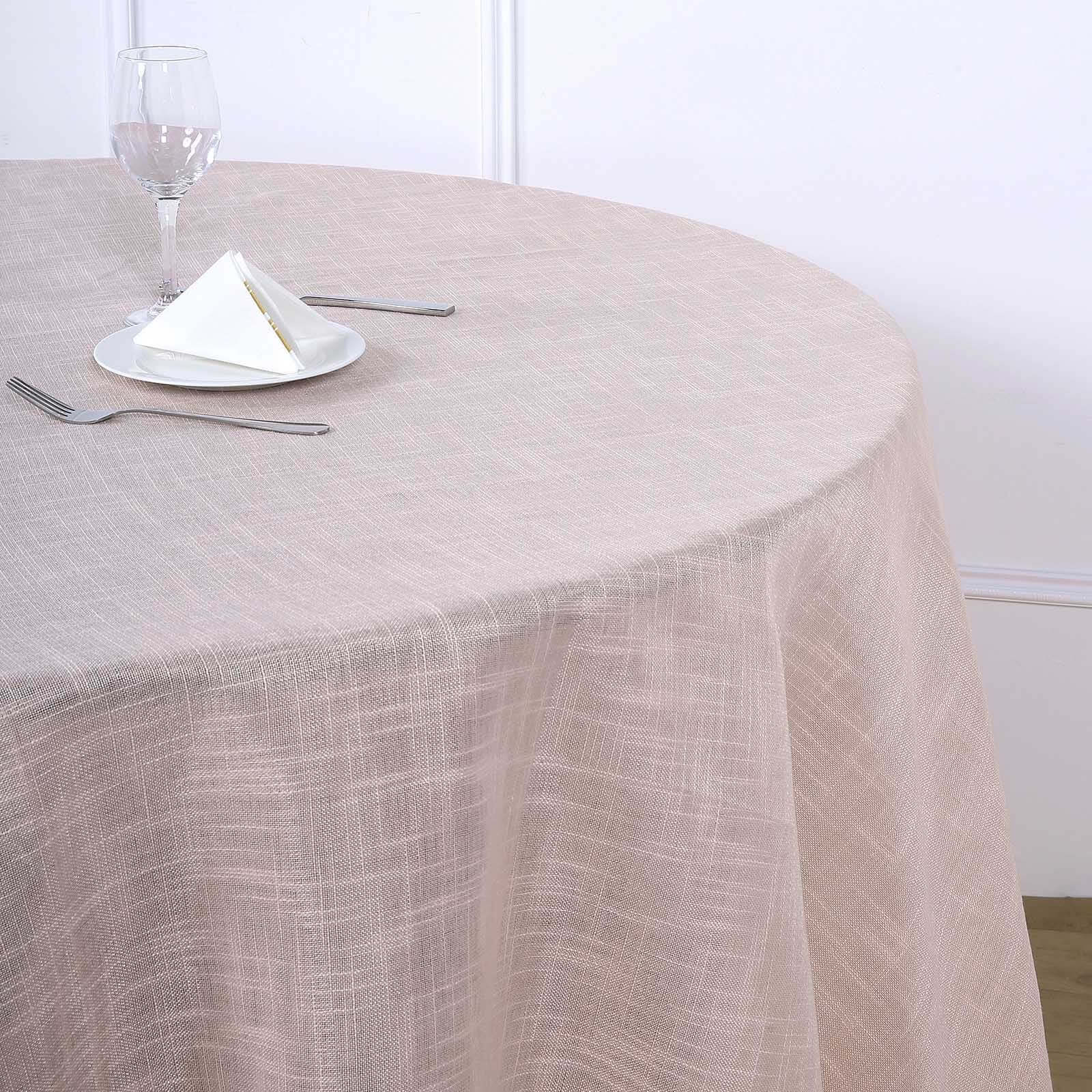 Faux Linen 120 Round Tablecloth Blush - Slubby Texture Wrinkle-Resistant Seamless Table Cover