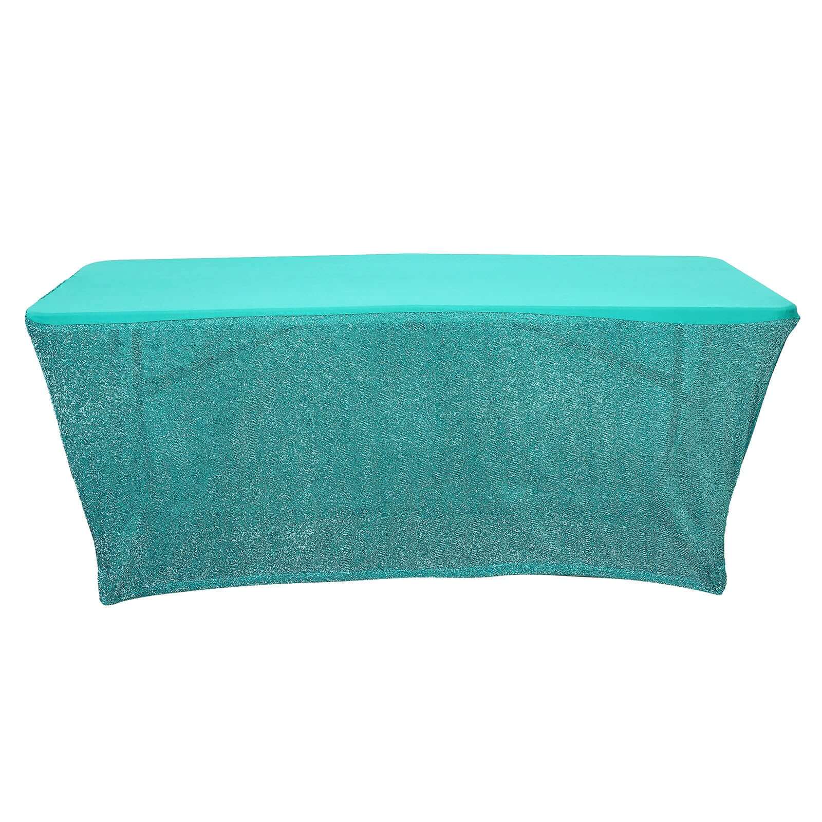 Stretch Spandex 72x30 Rectangle Tablecloth Metallic Turquoise - Form-Fitting Table Cover