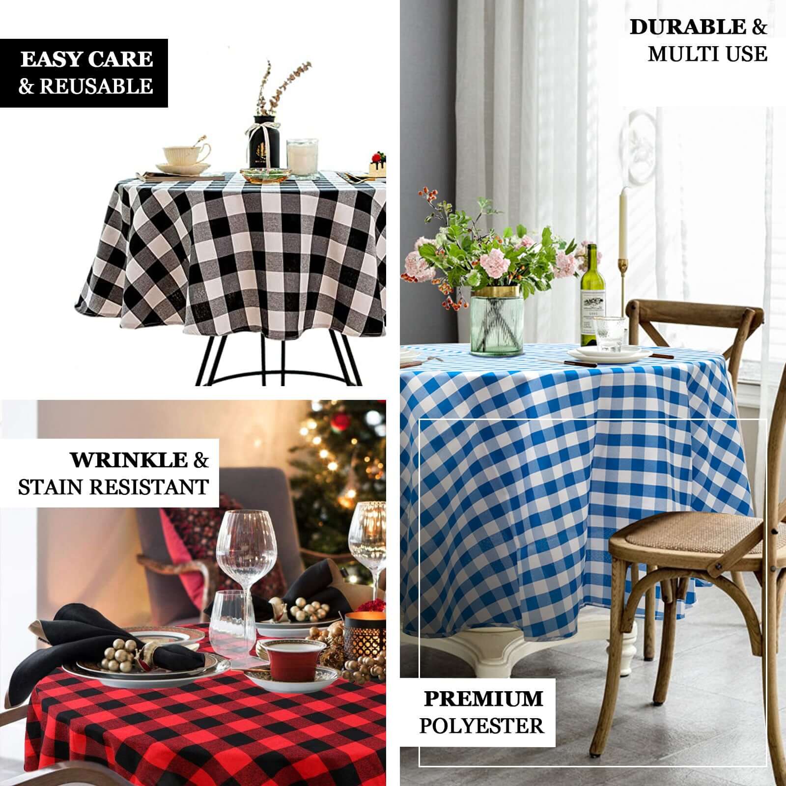 108 Black Red Buffalo Plaid Round Tablecloth, Checkered Gingham Polyester Tablecloth