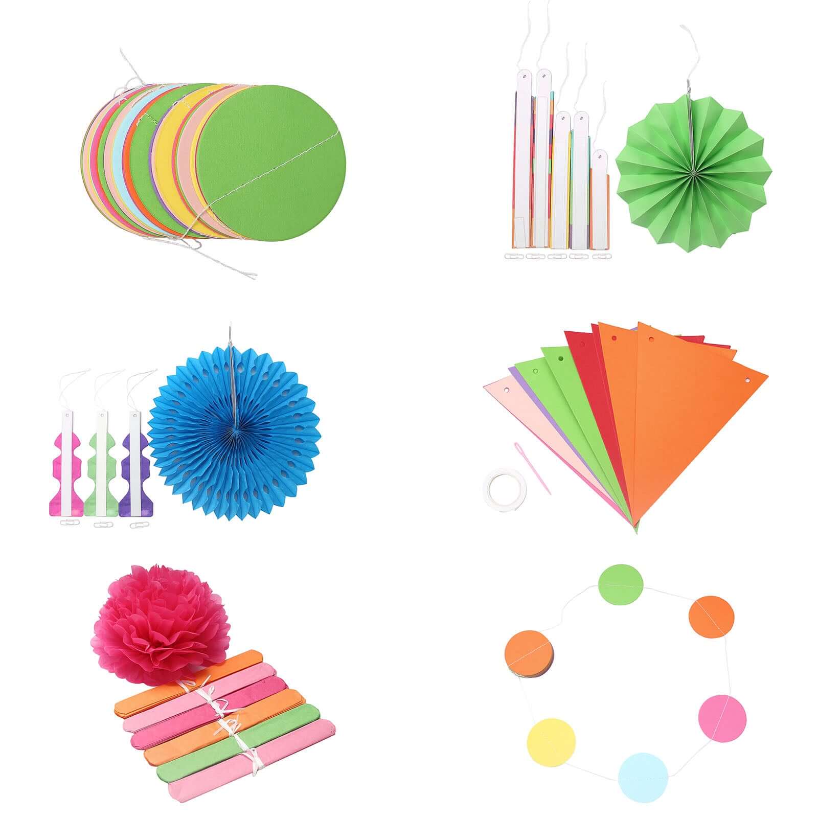 20Pcs Colorful Hanging Fiesta Themed Party Decorations Set, Paper Fans, Pom Pom Flowers, Polka Dot and Bunting Flag Garlands Included