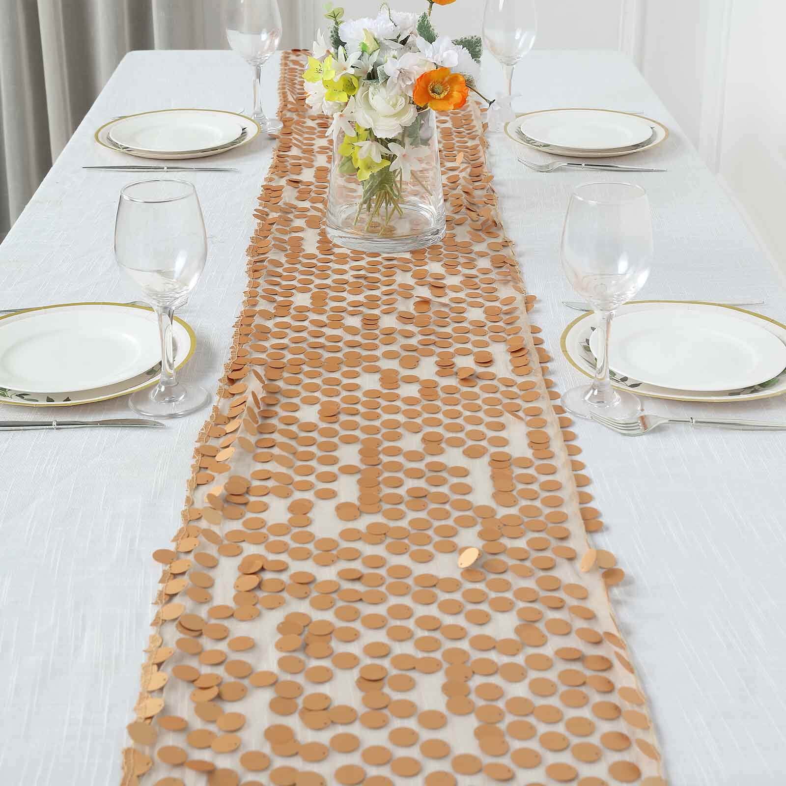 Big Payette Sequin 13x108 Table Runner Matte Champagne - Dazzling Design